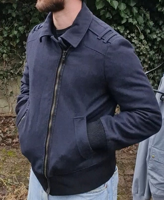 Iceberg Blouson 00s Schurwolle Lampo Zip Made In Italy Dunkelblau 48/M