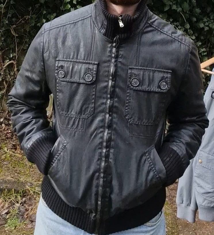 Vintage Iceberg Jacke 90s Lederlook Glänzend/Shiny Schwarz 50/L