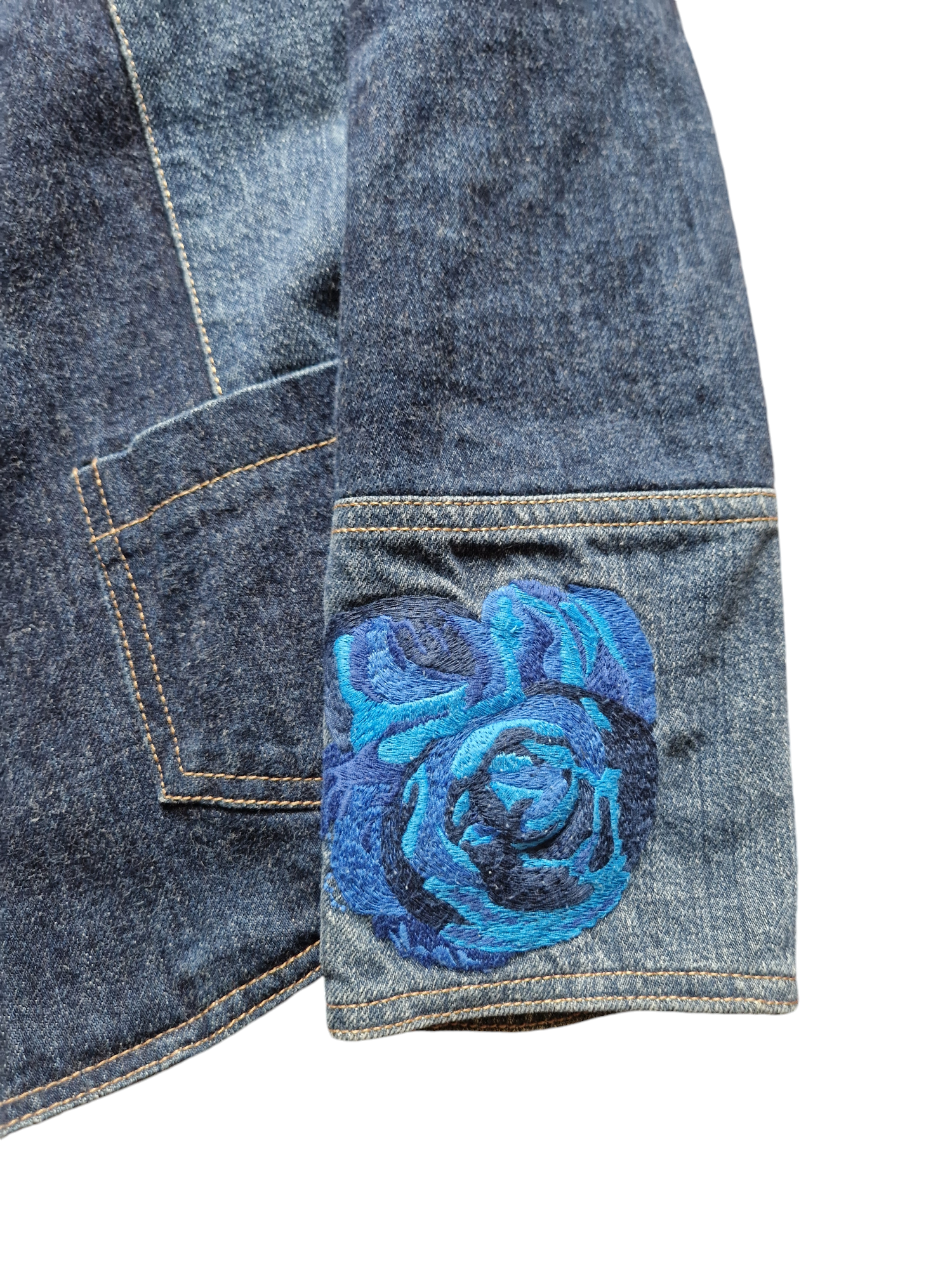 Vintage Kenzo Damen Jeansjacke Patchwork Flowers Blau 40