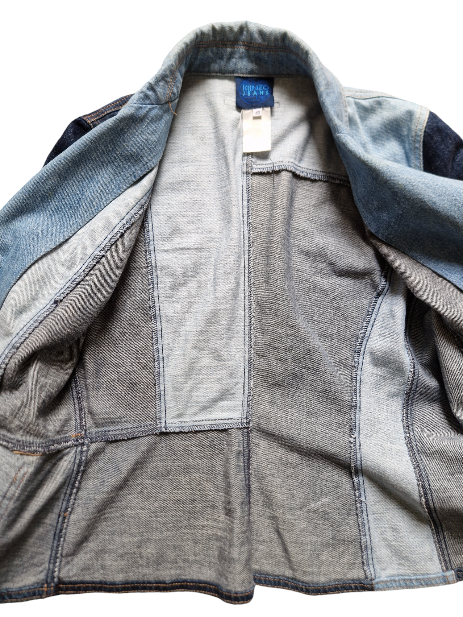 Vintage Kenzo Damen Jeansjacke Patchwork Flowers Blau 40