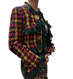 Vintage Moschino Couture Evening Jacket Tweed Pattern Grün Rot 34-36