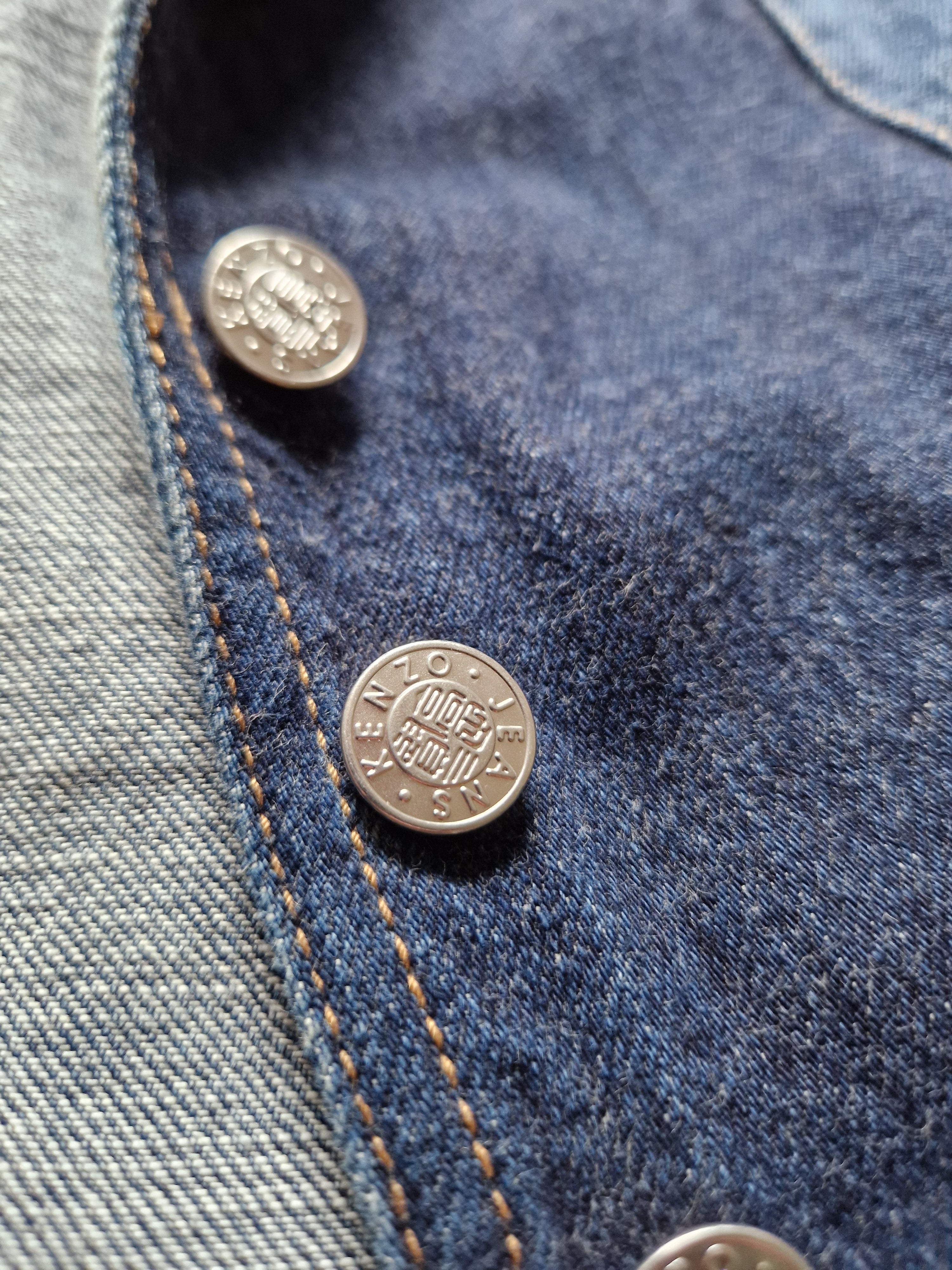 Vintage Kenzo Damen Jeansjacke Patchwork Flowers Blau 40