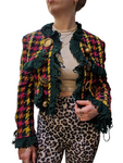 Vintage Moschino Couture Evening Jacket Tweed Pattern Grün Rot 34-36