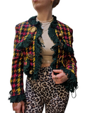 Vintage Moschino Couture Evening Jacket Tweed Pattern Grün Rot 34-36