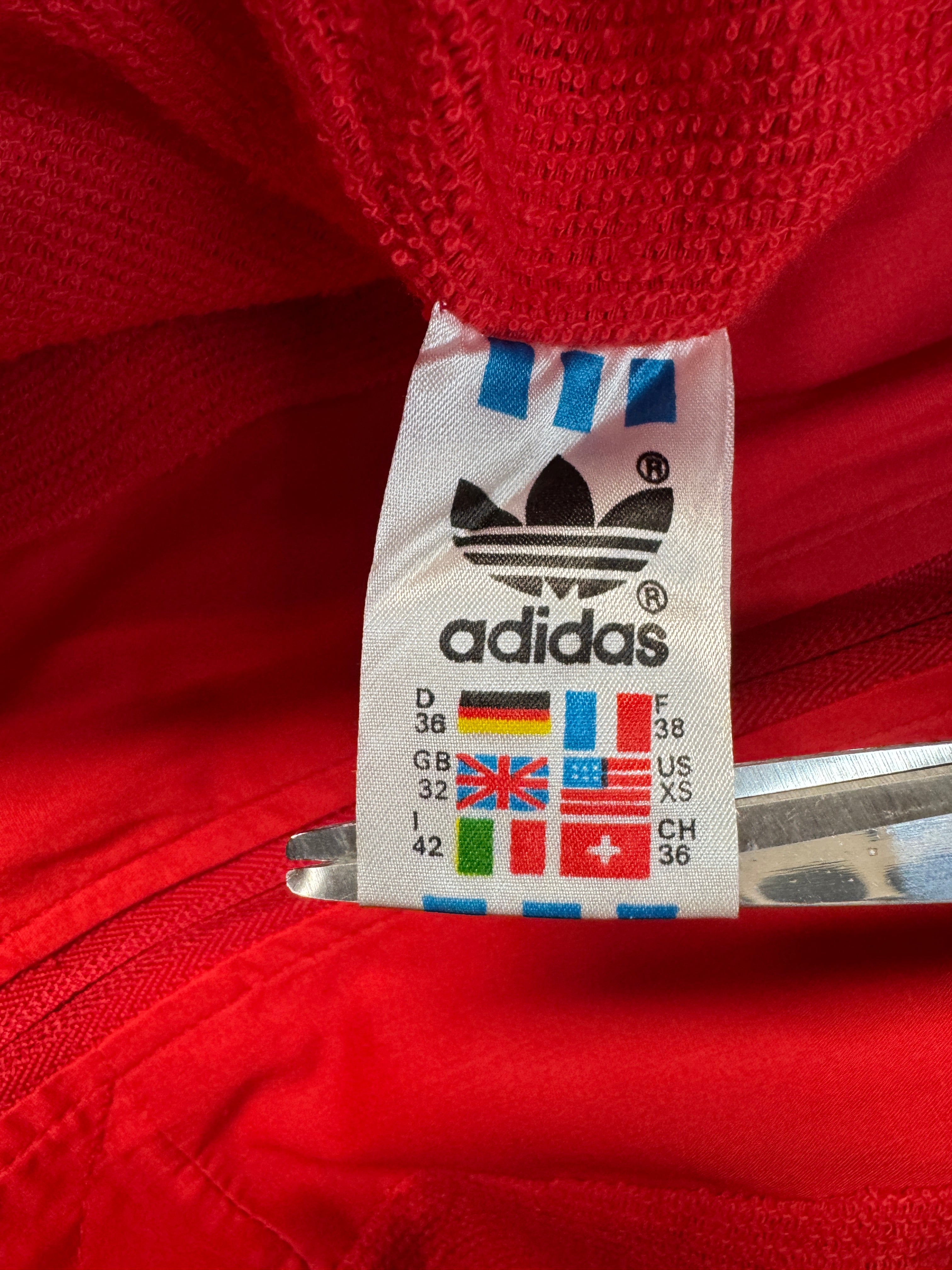 90s Adidas Damen Skianzug Deadstock Frottee Futter Monochrome Rot 38 XS