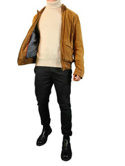 Moderne Tommy Hilfiger Tailored Lederjacke Blouson Style Hellbraun M-L - RareRags