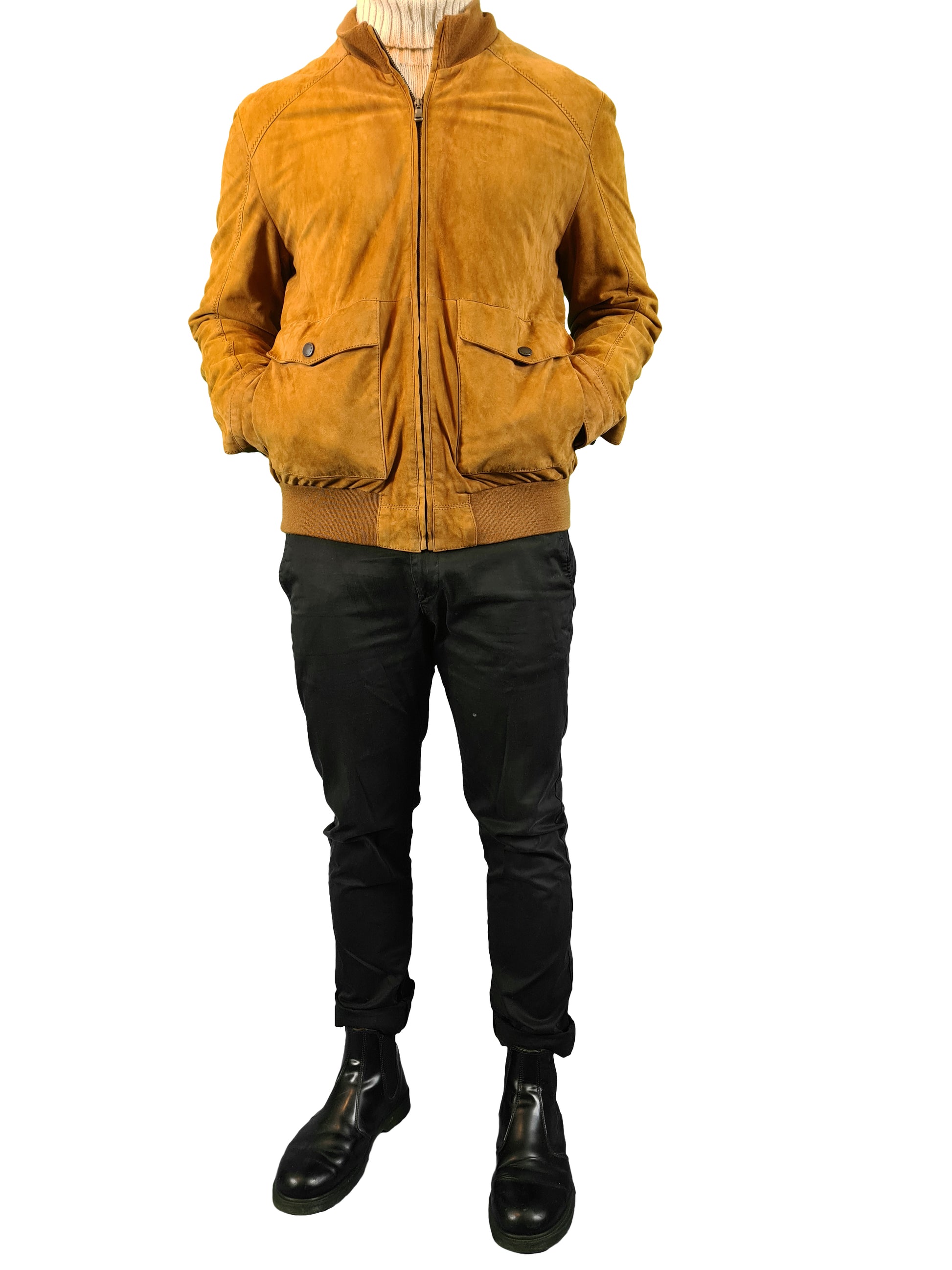 Moderne Tommy Hilfiger Tailored Lederjacke Blouson Style Hellbraun M-L - RareRags