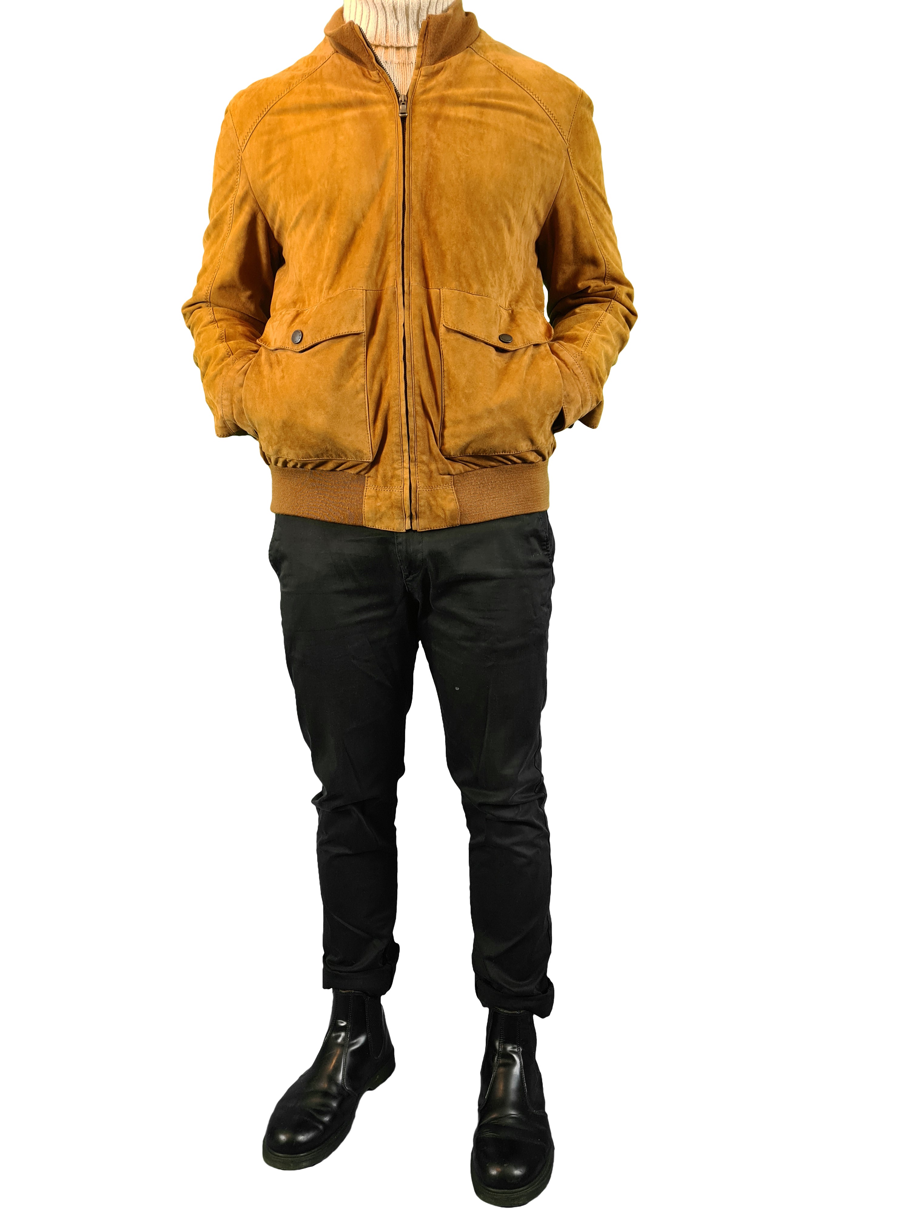 Moderne Tommy Hilfiger Tailored Lederjacke Blouson Style Hellbraun M-L - RareRags