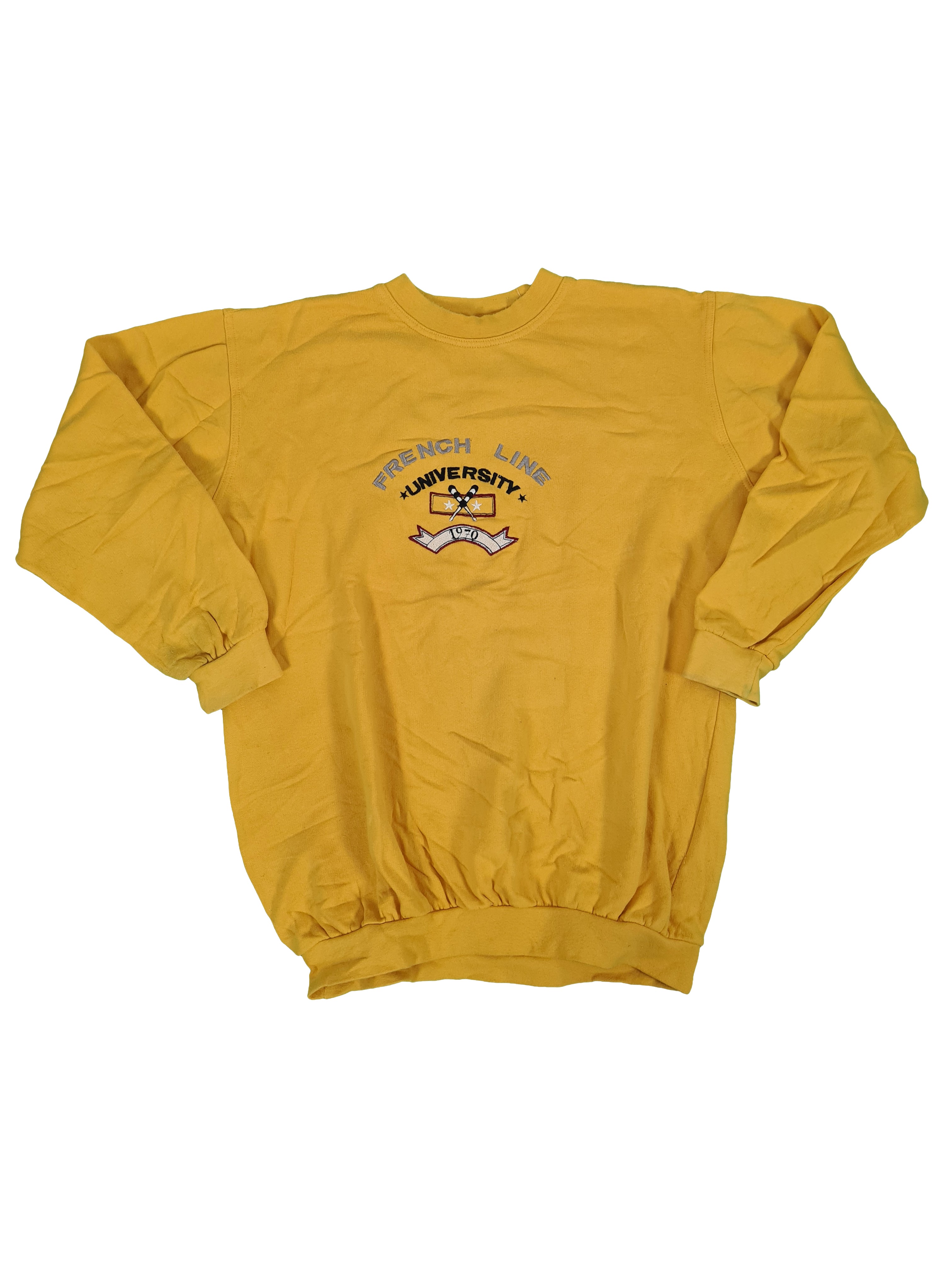 Vintage Sweater French Line University Gelb Bestickt S - RareRags