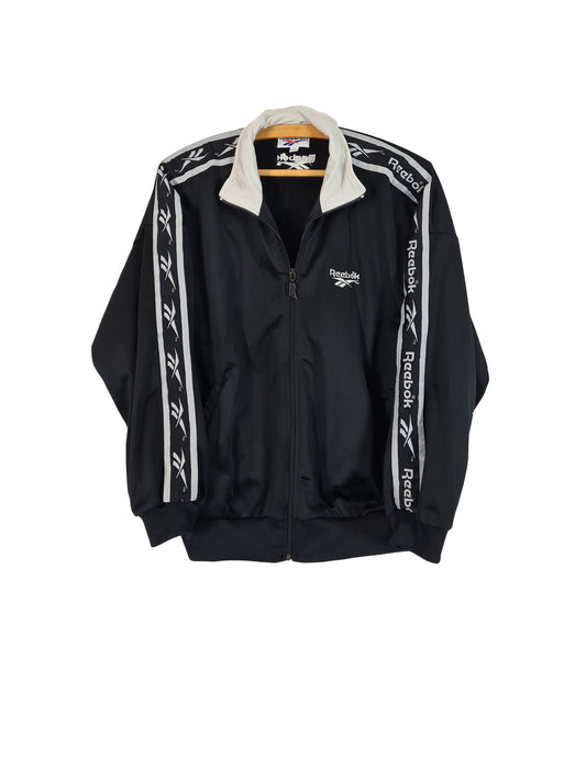 Vintage Reebok Sportjacke Logostreifen Schwarz Weiß XS