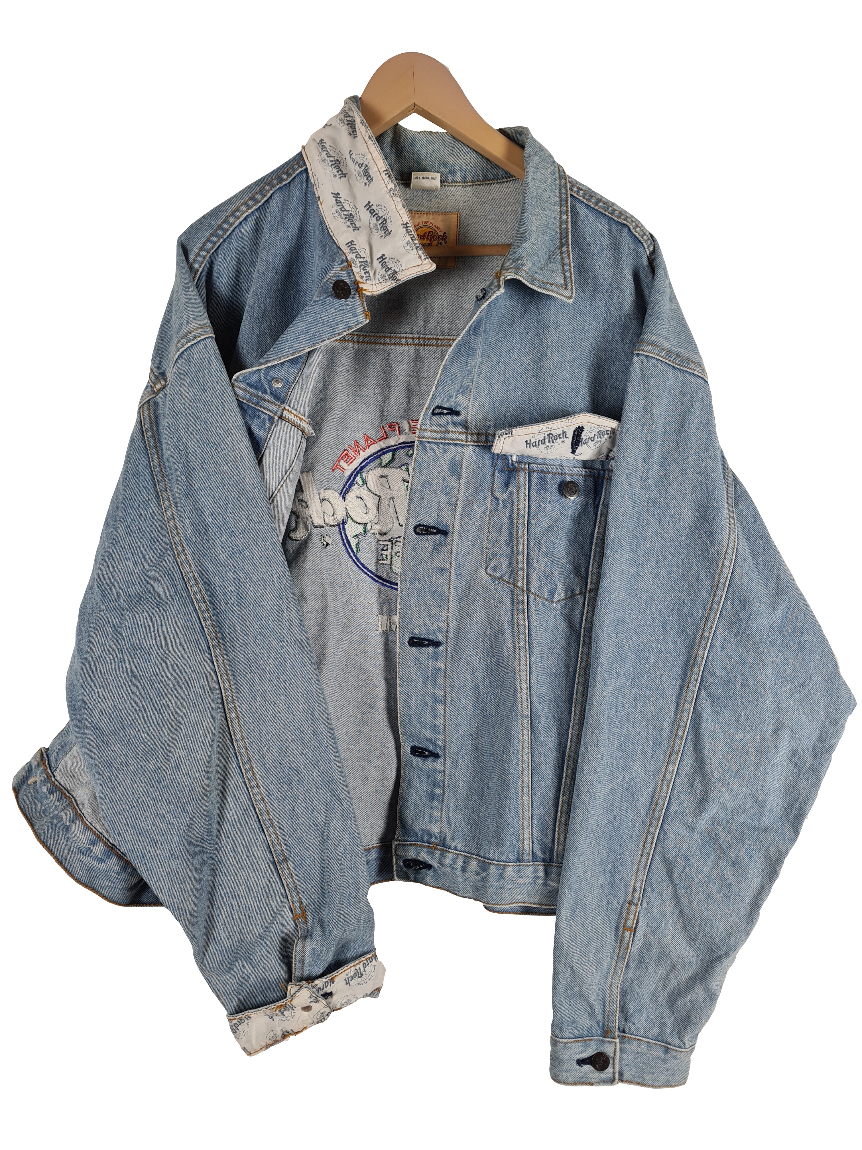 Vintage Hard Rock Cafe Jeansjacke Miami Hellblau XXL - RareRags