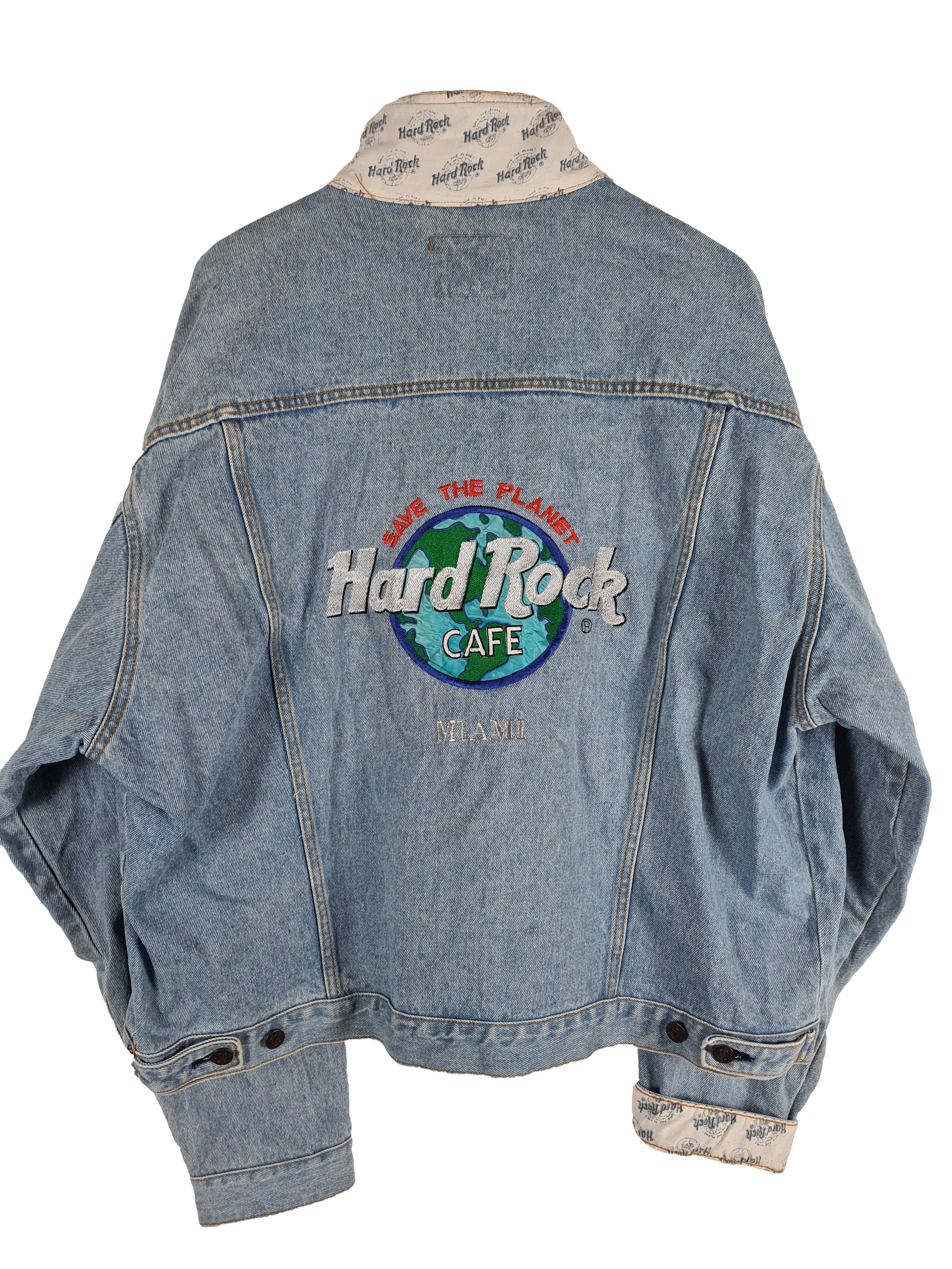 Vintage Hard Rock Cafe Jeansjacke Miami Hellblau XXL - RareRags
