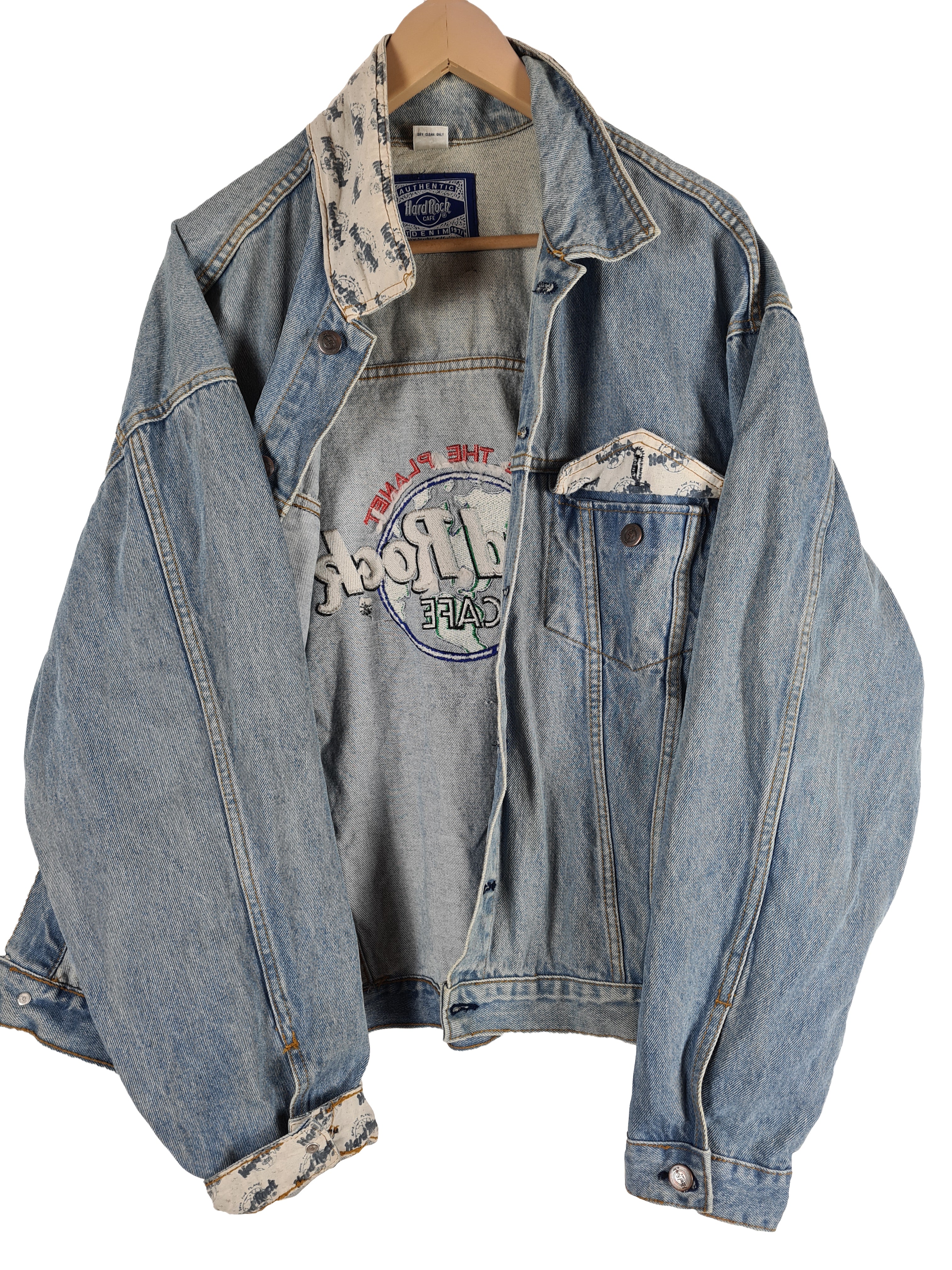Vintage Hard Rock Cafe Jeansjacke Basic Hellblau XL - RareRags