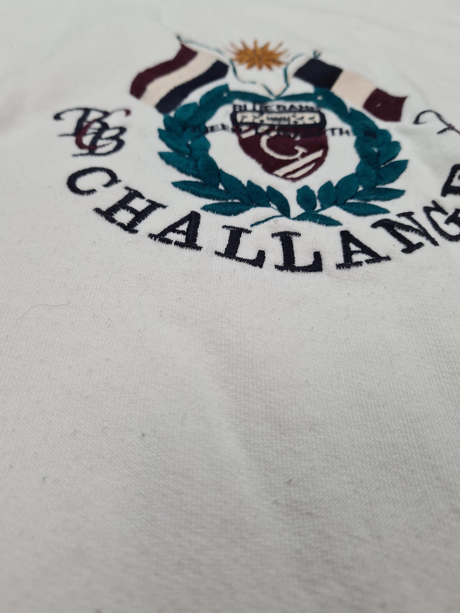 Vintage Champione Sweater Challange Bestickt Weiß XL - RareRags