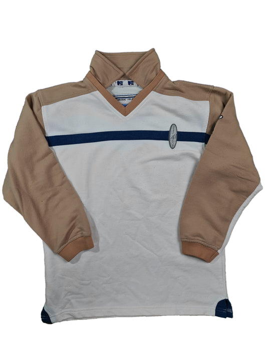 Y2K MTV Sweater Polokragen Weiß/Beige M