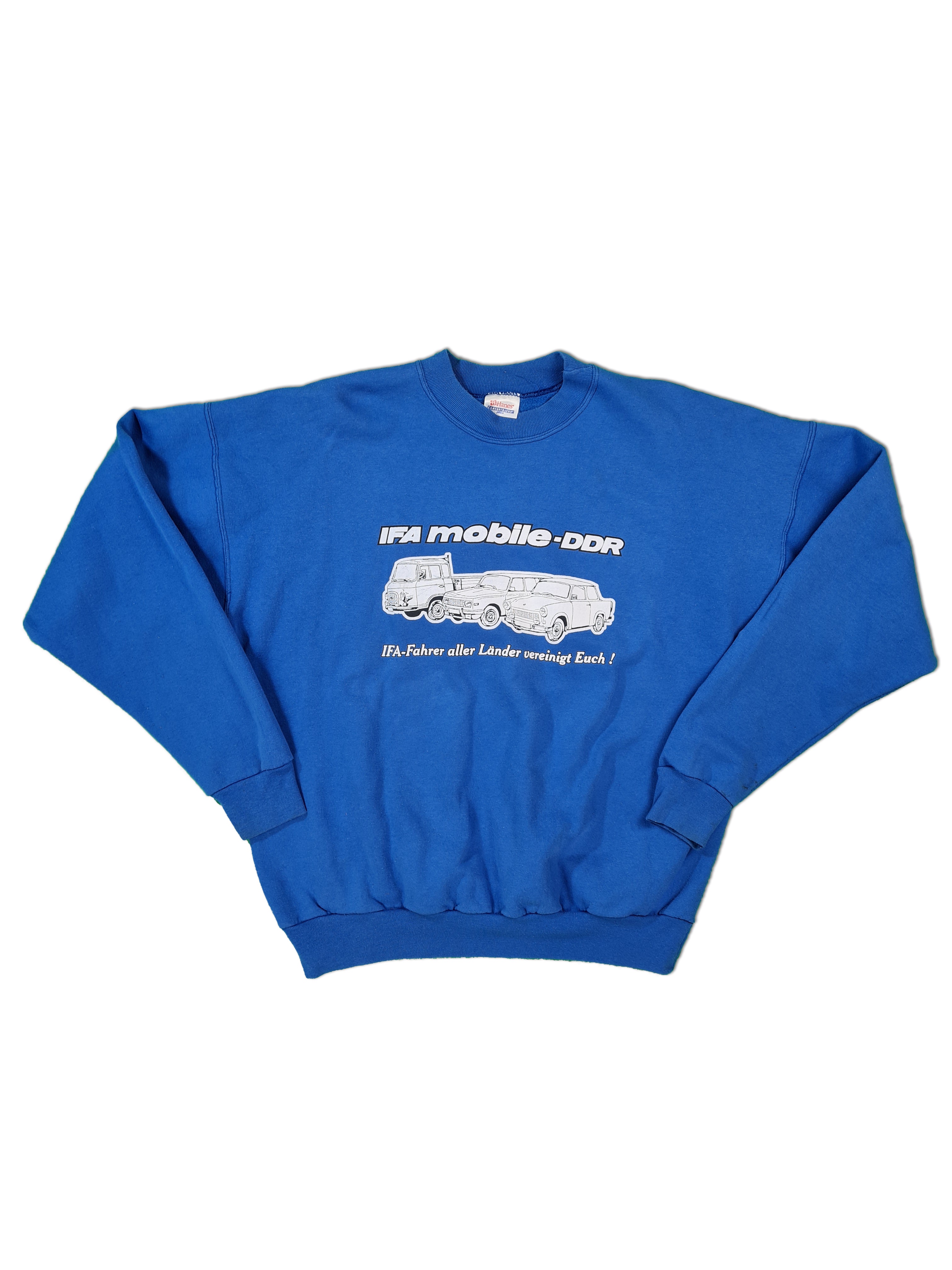 Rare! Vintage Hanes Sweater Ifa-mobile DDR Bedruckt Blau XL - RareRags