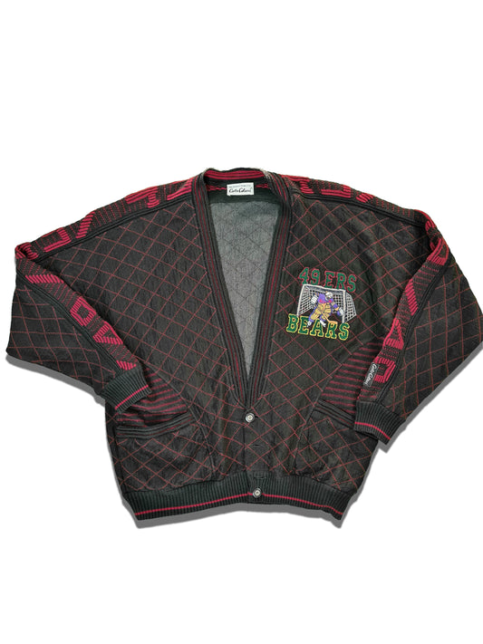 Vintage Carlo Colucci Sweater 49ers Bears Bestickt Schwarz/Rot XL-XXL