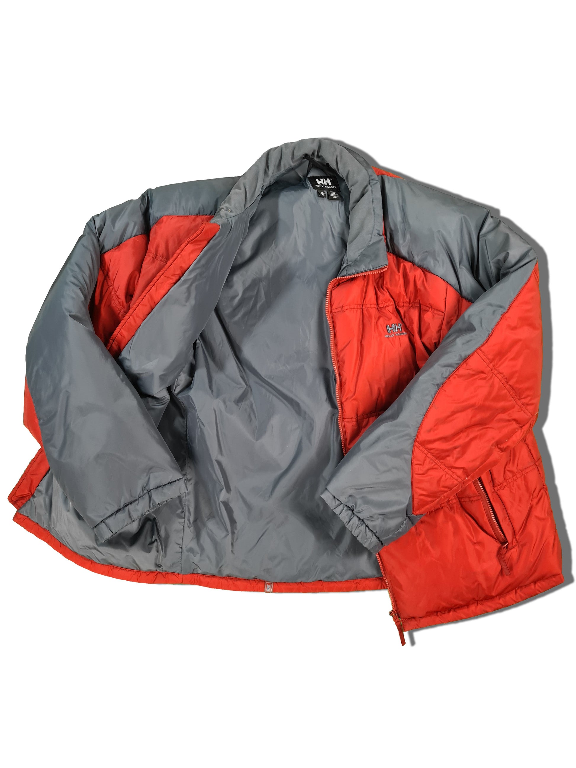 Vintage Helly Hansen Daunenjacke Basic Bestickt Rot/Anthrazit XL - RareRags