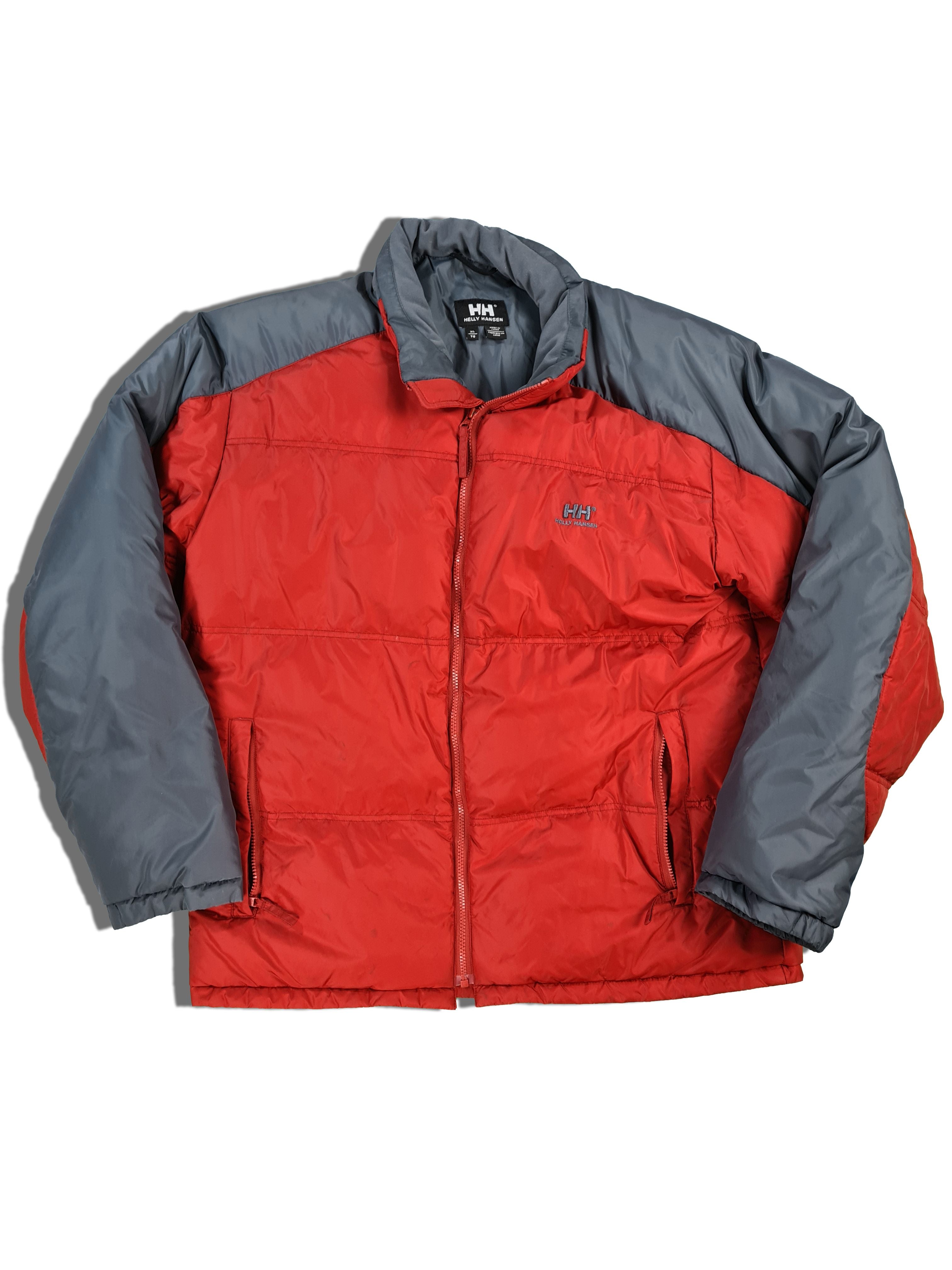 Vintage Helly Hansen Daunenjacke Basic Bestickt Rot/Anthrazit XL - RareRags