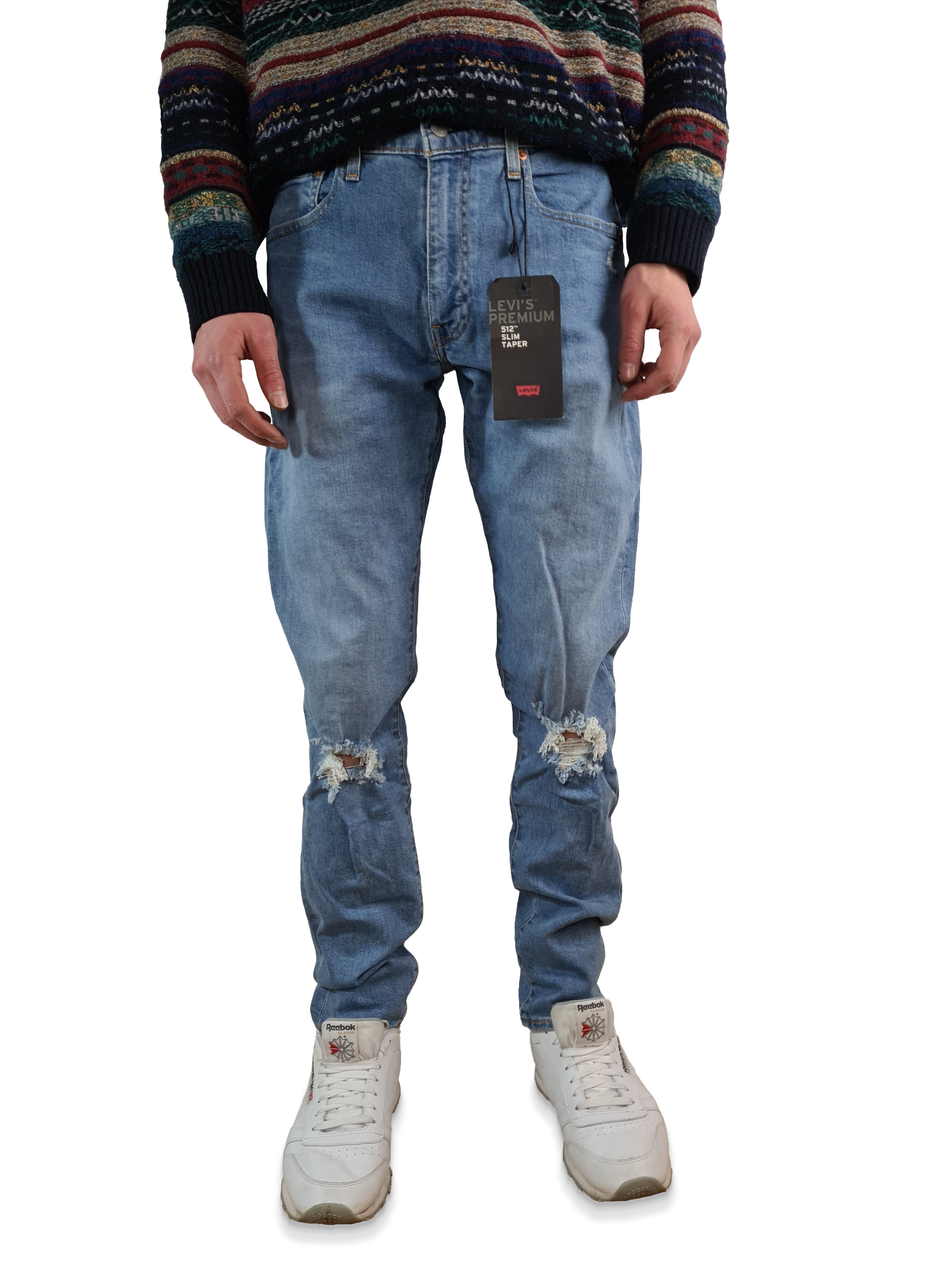 Moderne Levis Jeans lot 512 Destroyed Neu mit Etikett Hellblau W32 L34 - RareRags