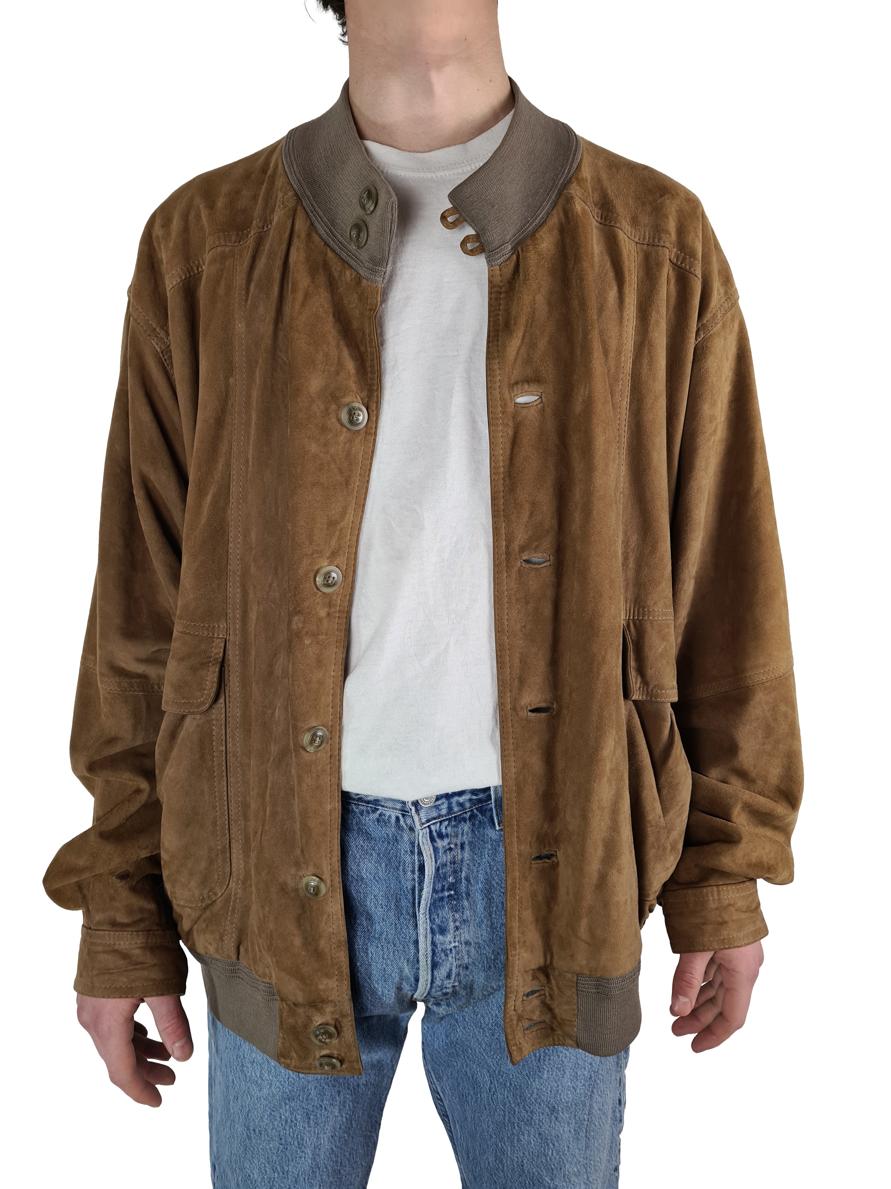 Vintage Yves Saint Laurent X C&A Lederjacke Ziegenverlours Hellbraun L-XL - RareRags