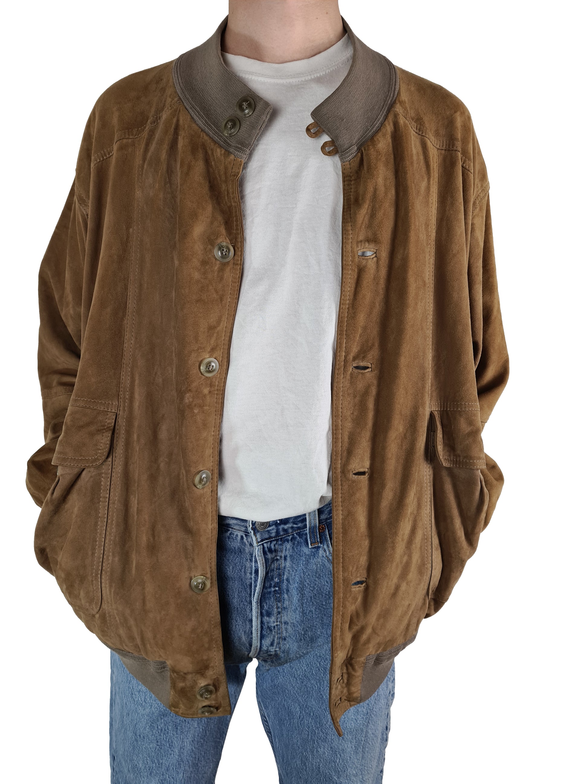 Vintage Yves Saint Laurent X C&A Lederjacke Ziegenverlours Hellbraun L-XL - RareRags