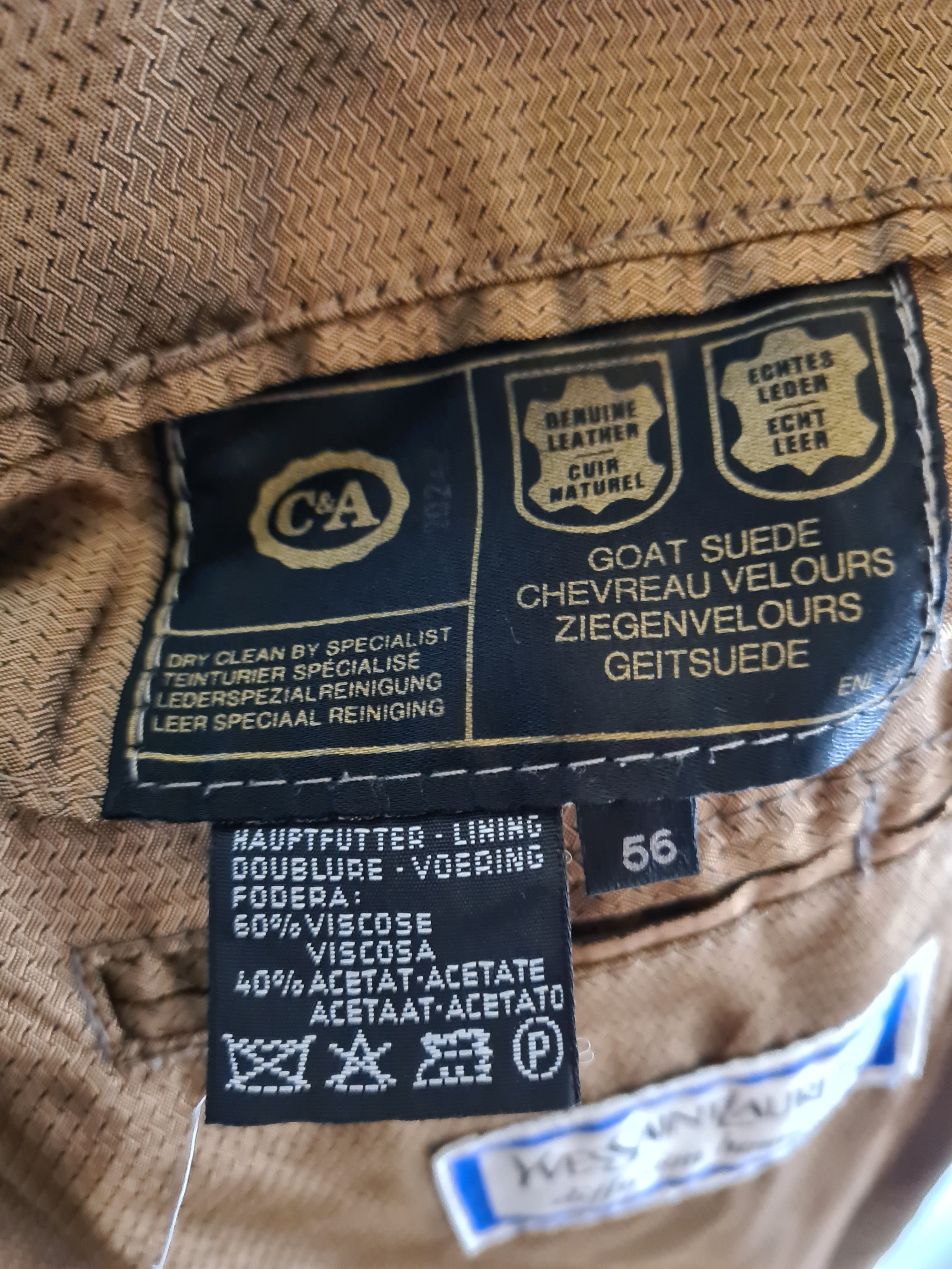 Vintage Yves Saint Laurent X C&A Lederjacke Ziegenverlours Hellbraun L-XL - RareRags