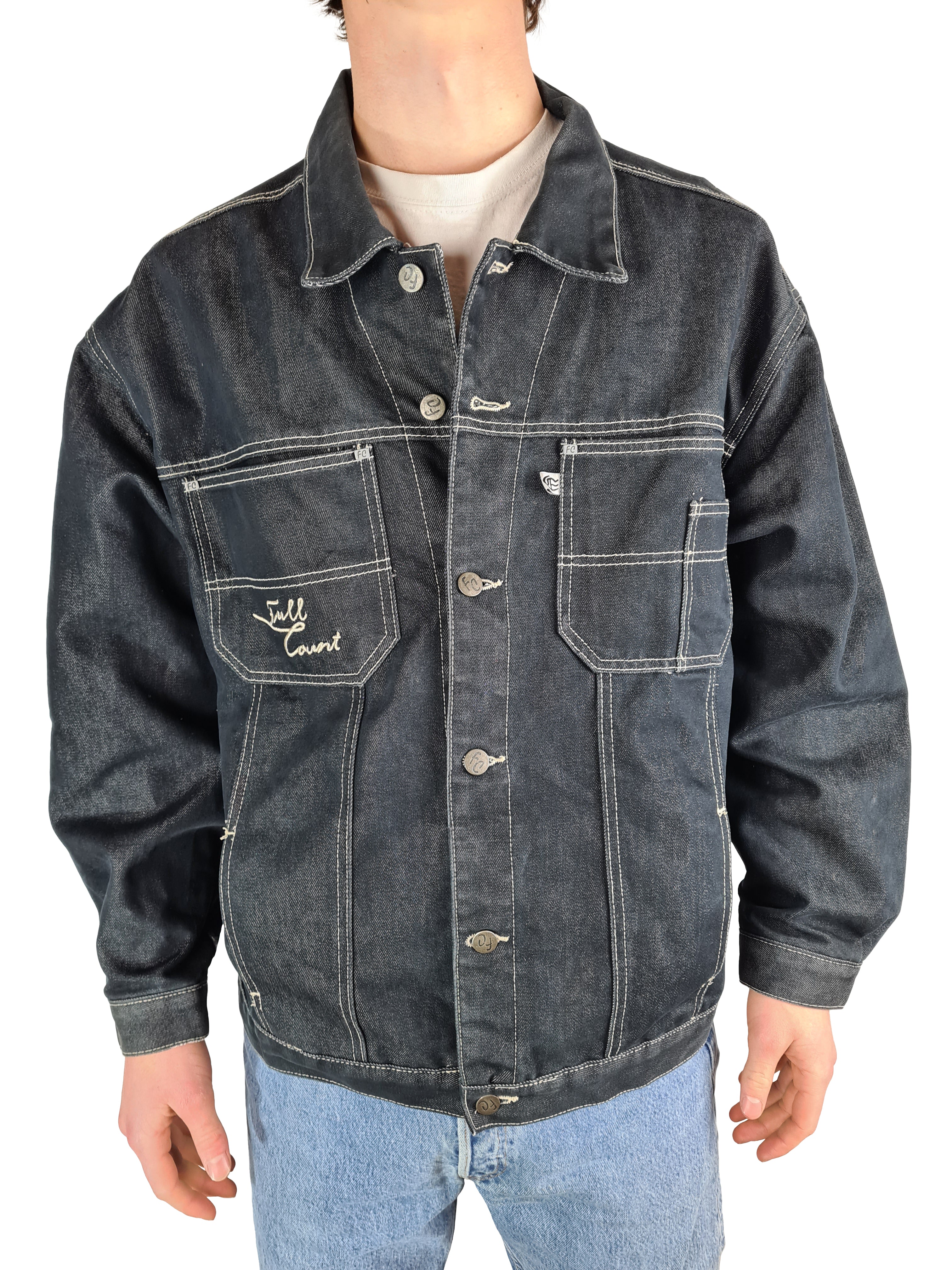 Y2K Full Count Jeansjacke Sportswear Dunkel L - RareRags