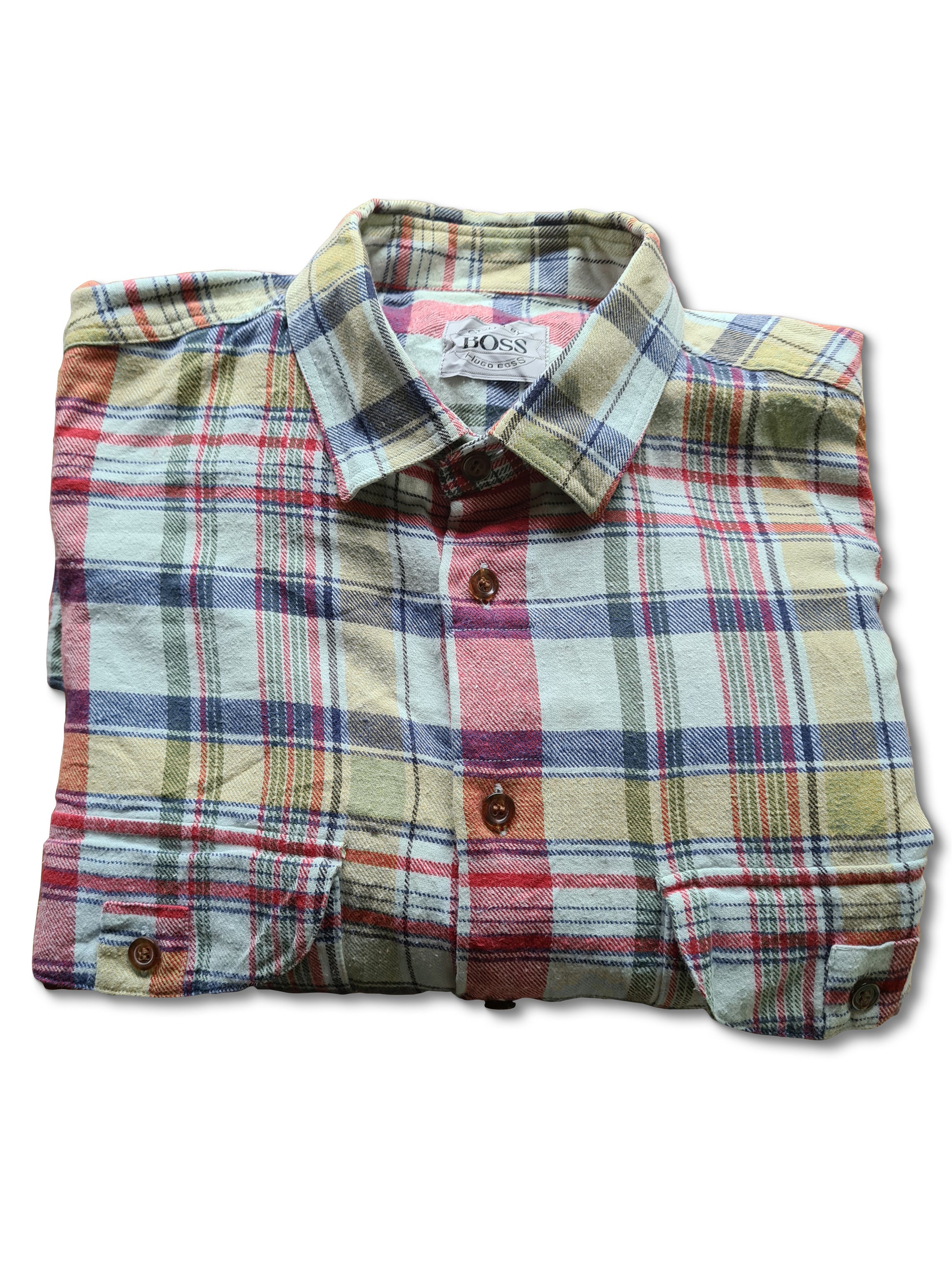 Vintage Hugo Boss Hemd Flanell Kariert Bunt M-L - RareRags