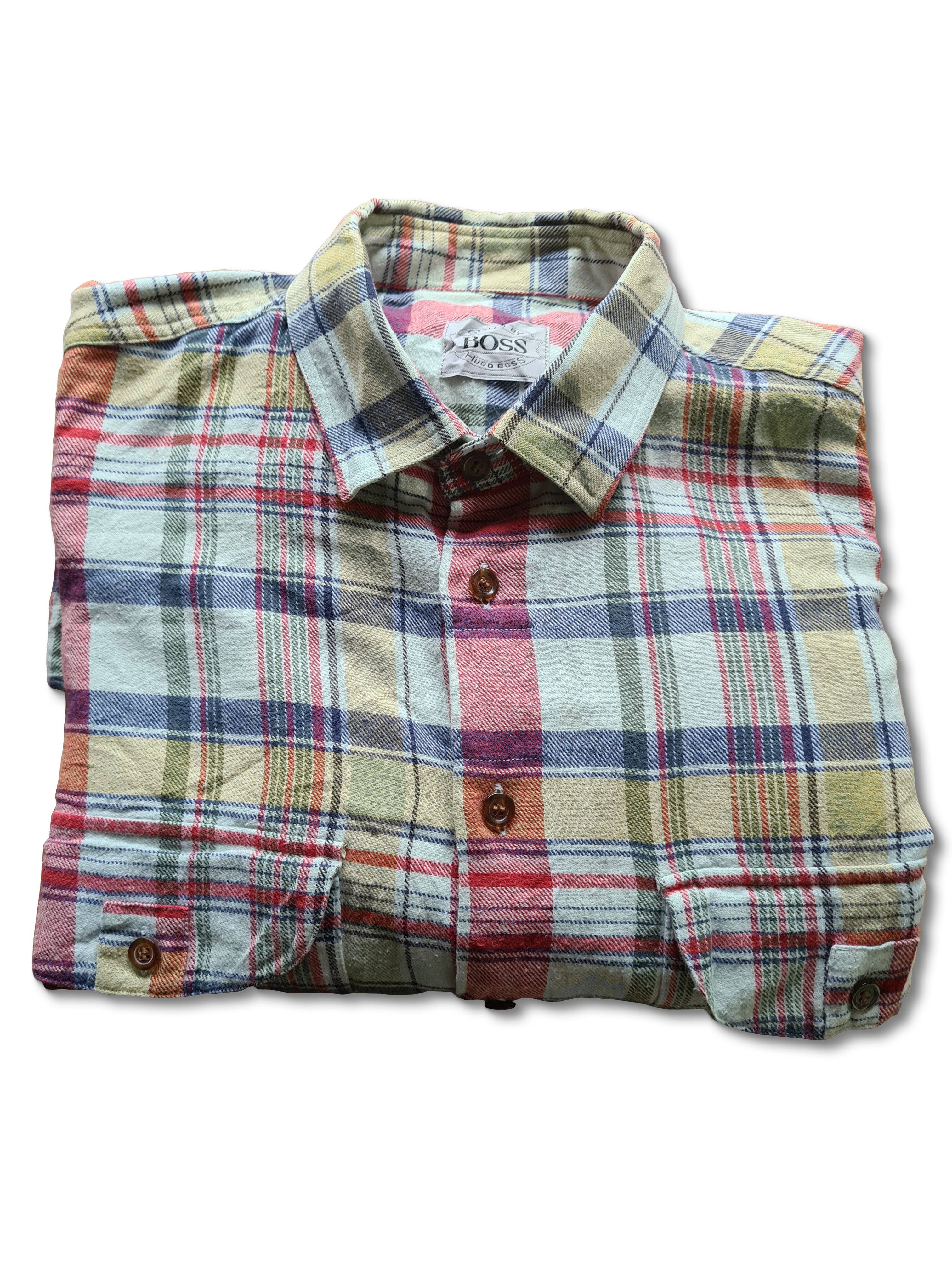 Vintage Hugo Boss Hemd Flanell Kariert Bunt M-L - RareRags