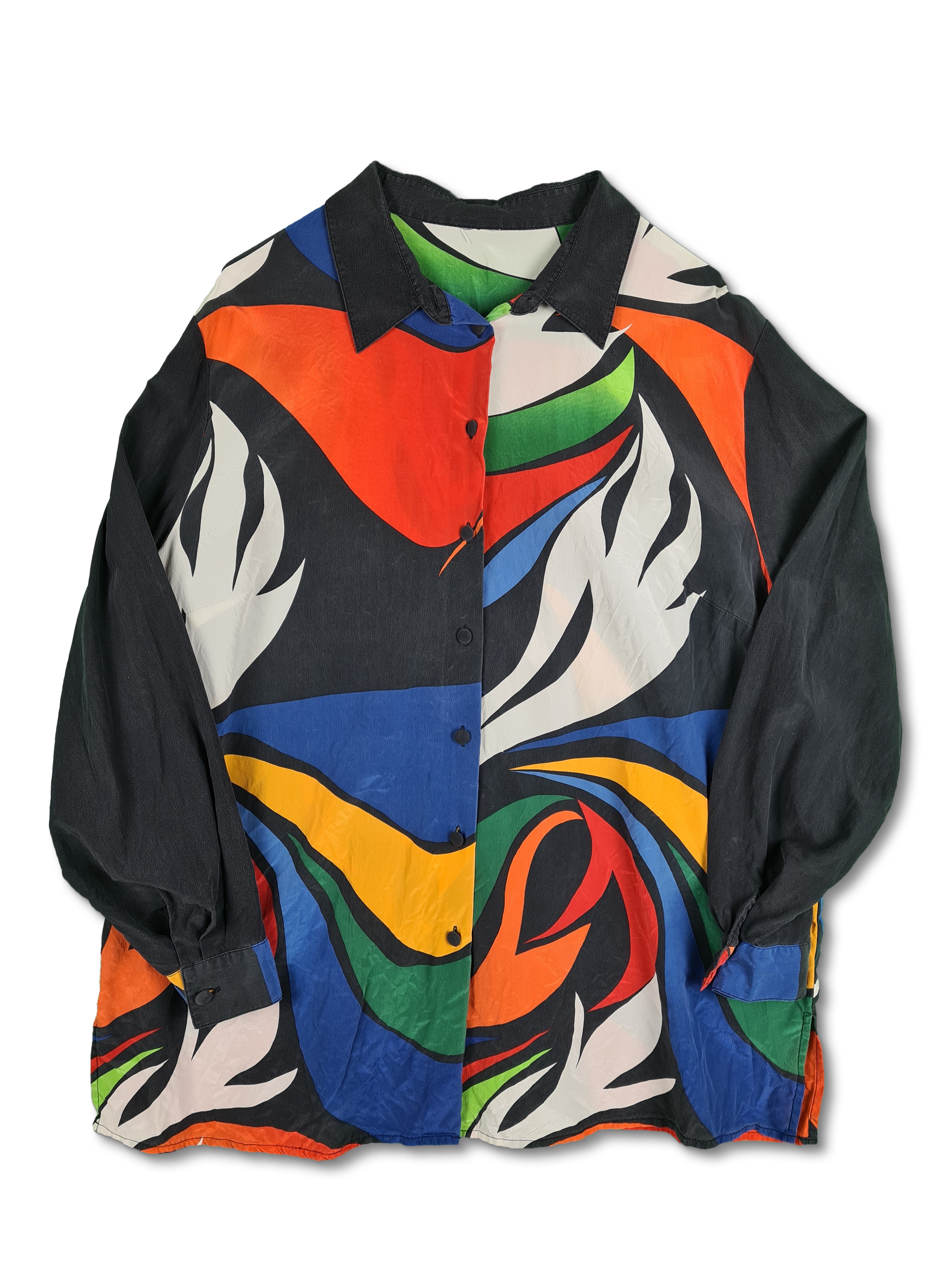 Vintage NoName Hemd Seide Abstract Pattern M-L - RareRags