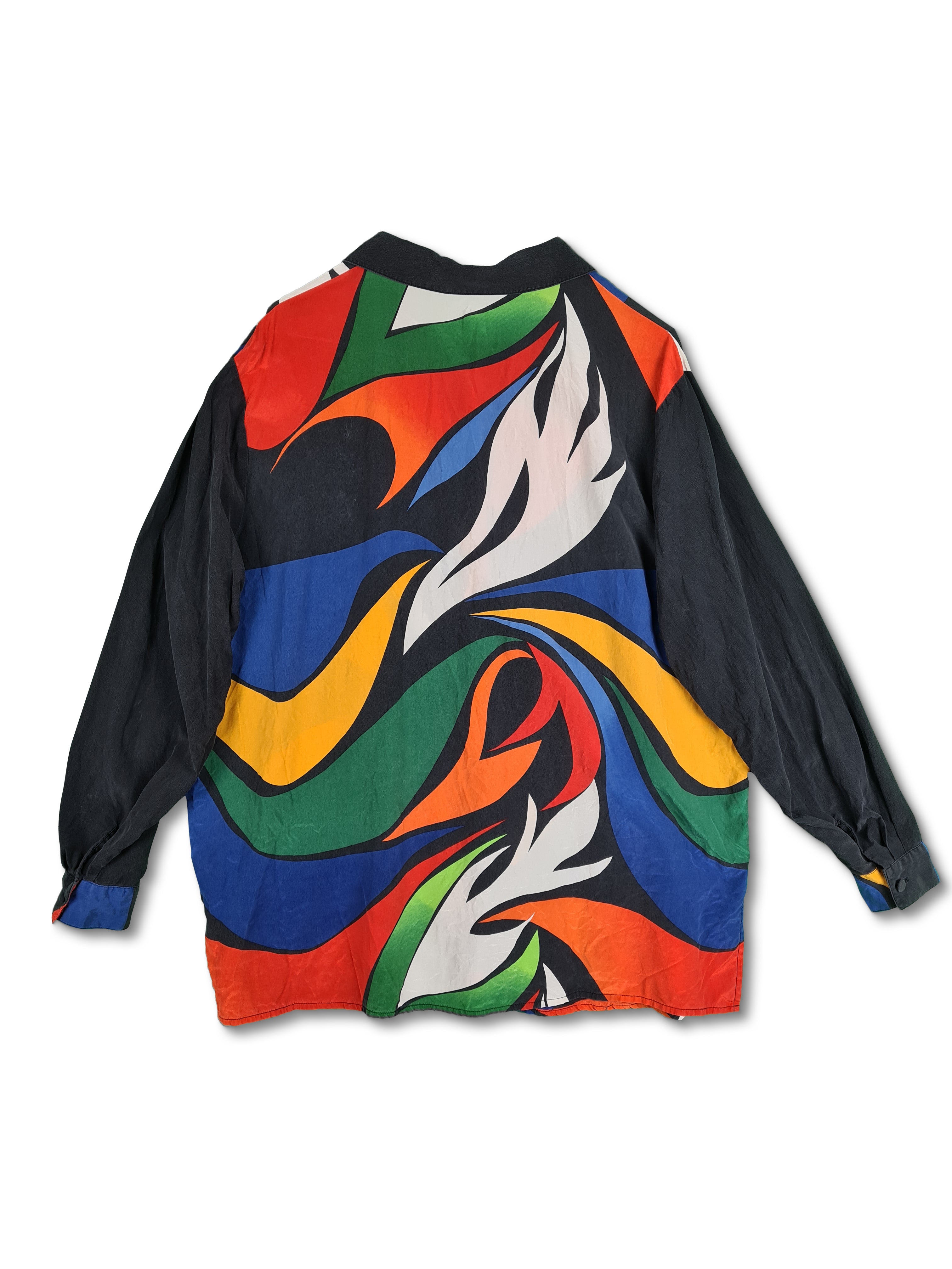 Vintage NoName Hemd Seide Abstract Pattern M-L - RareRags