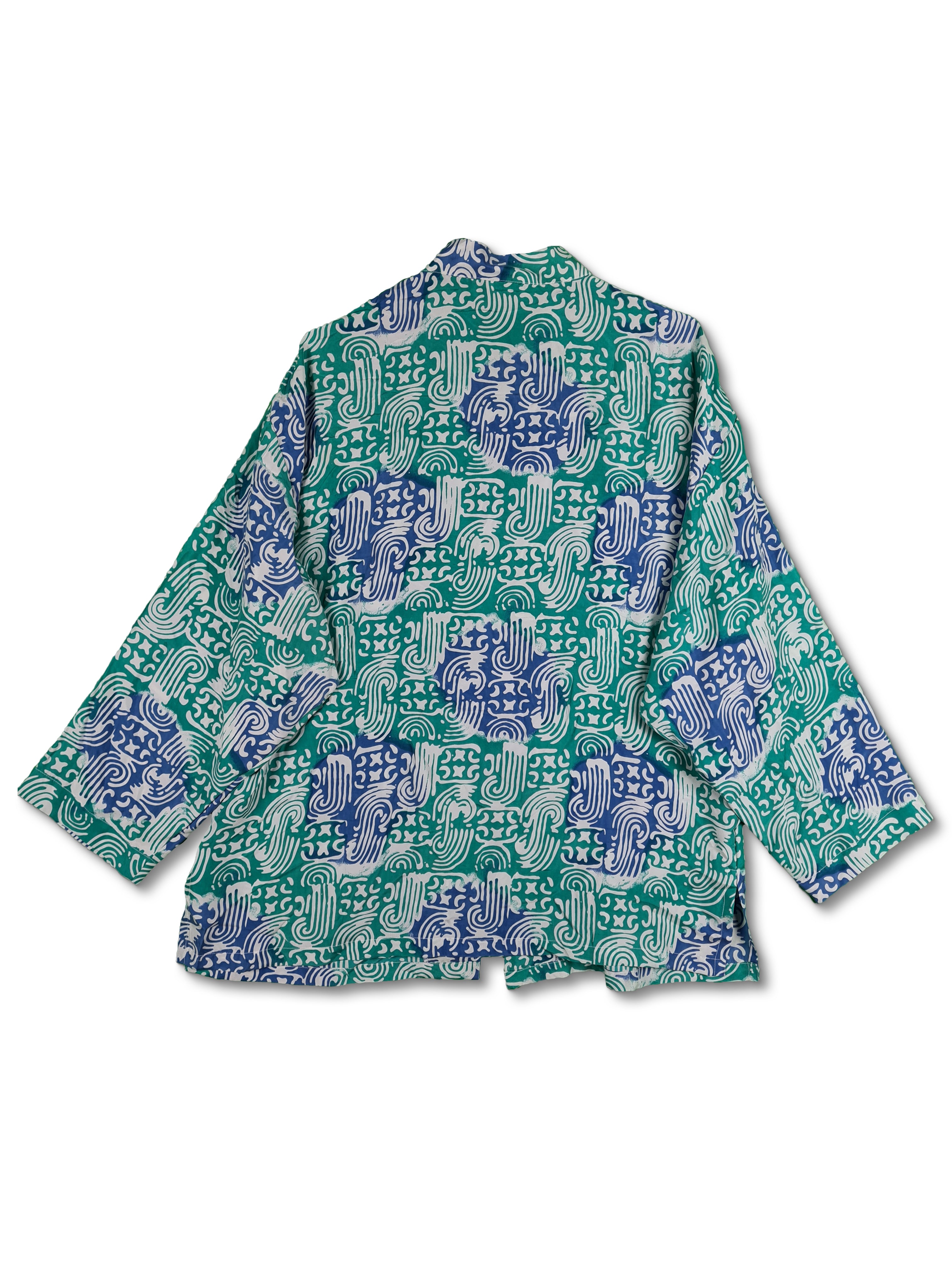 Vintage Yorn Hemd Seide Boutique Grün Blau (Frauen) L - XL - RareRags