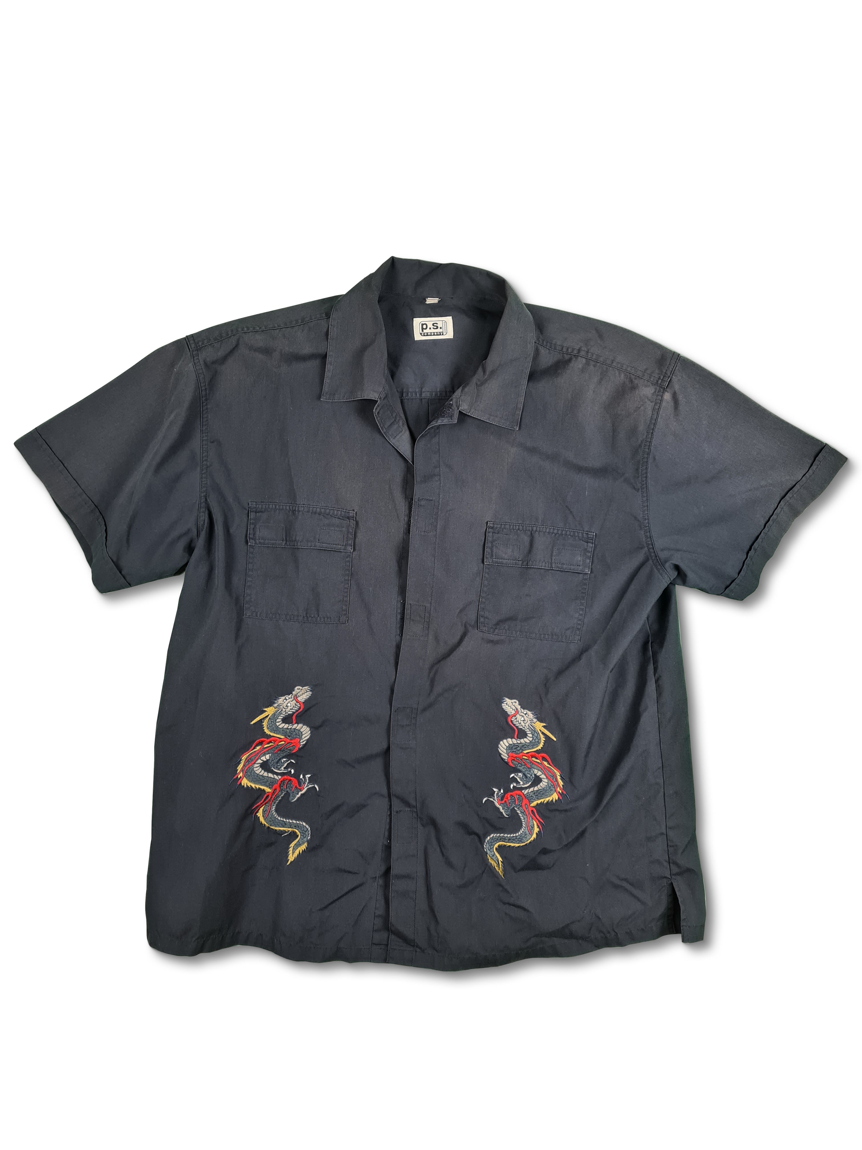 Y2K P.S. Company Hemd Kurzarm Dragon Embroidered M-L - RareRags