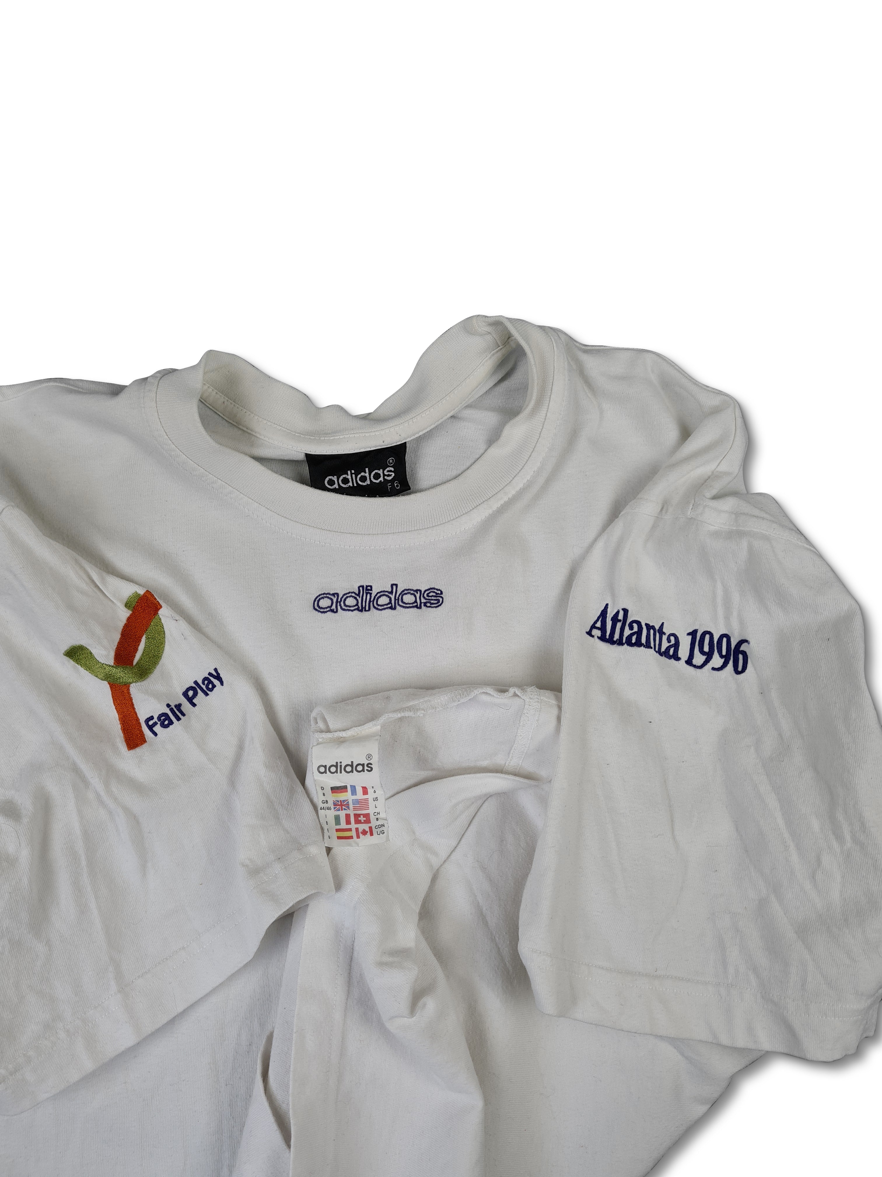 Rare! Vintage Adidas Shirt Fair Play Spellout Atlanta 1996 L - RareRags
