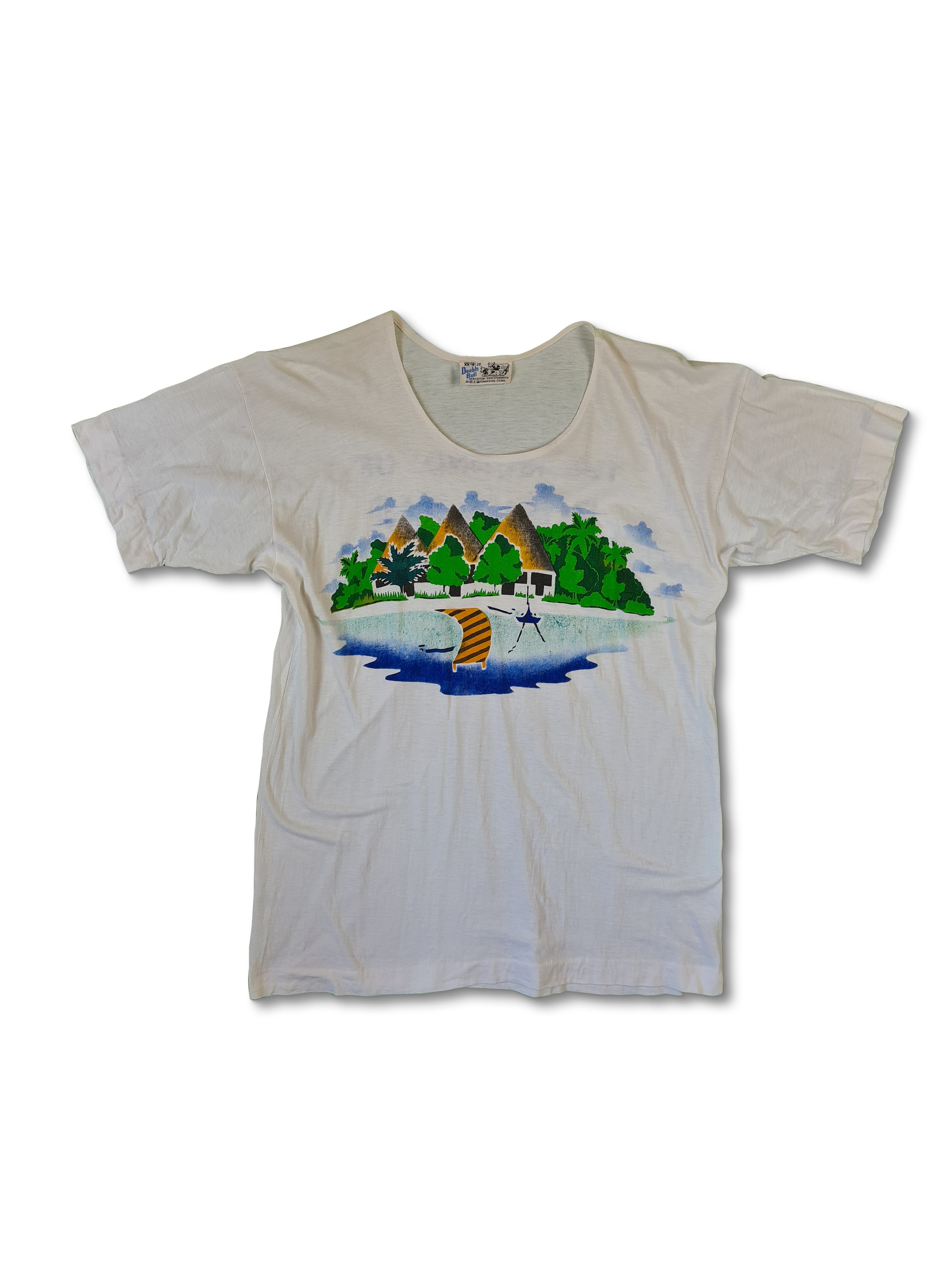 Vintage Double Bull Shirt 70s Shanghai The Island Of Bolifushi M - RareRags