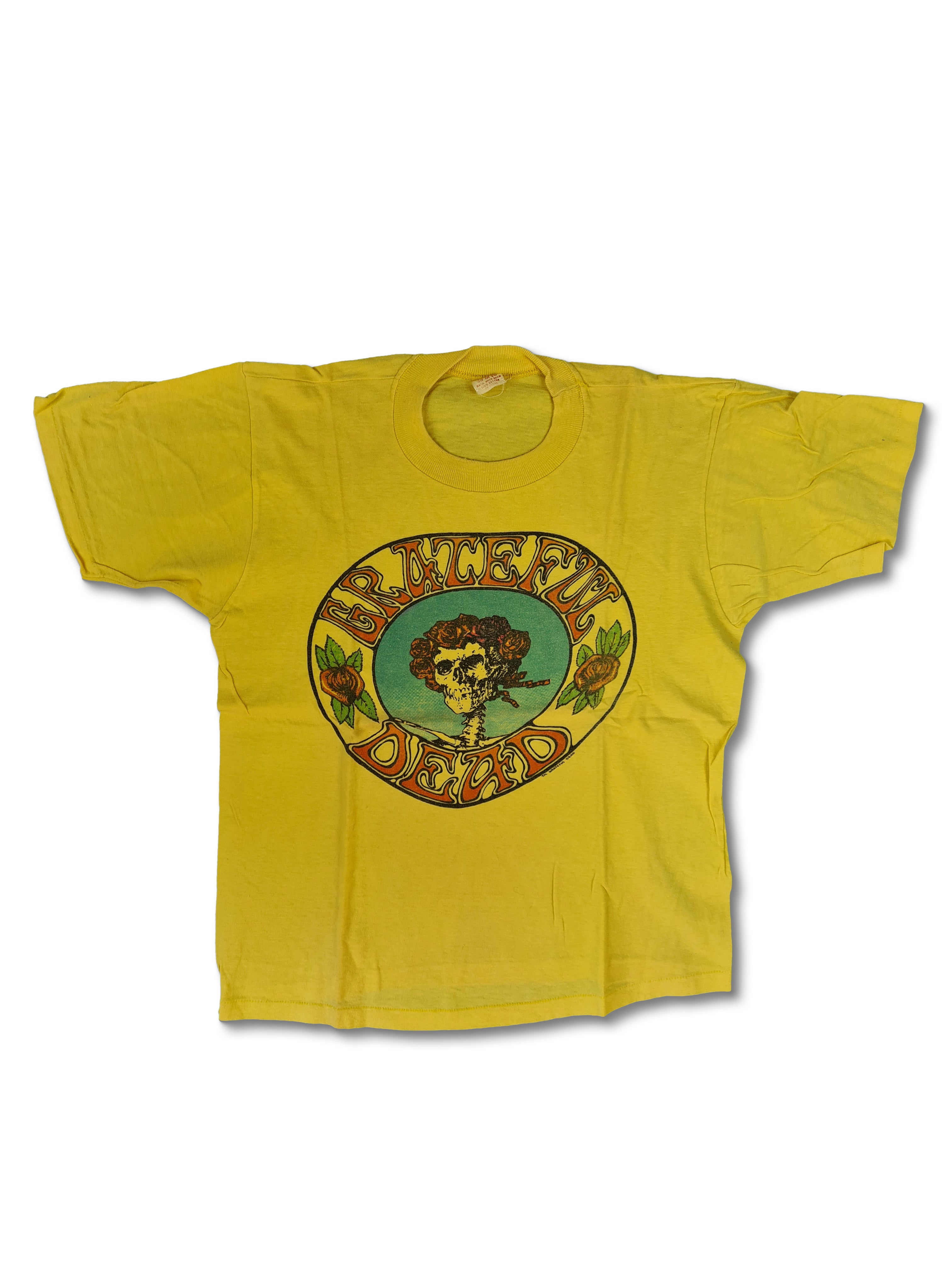 Rare! Vintage Grateful Dead Shirt Skelleton Roses 70s Yellow M - RareRags