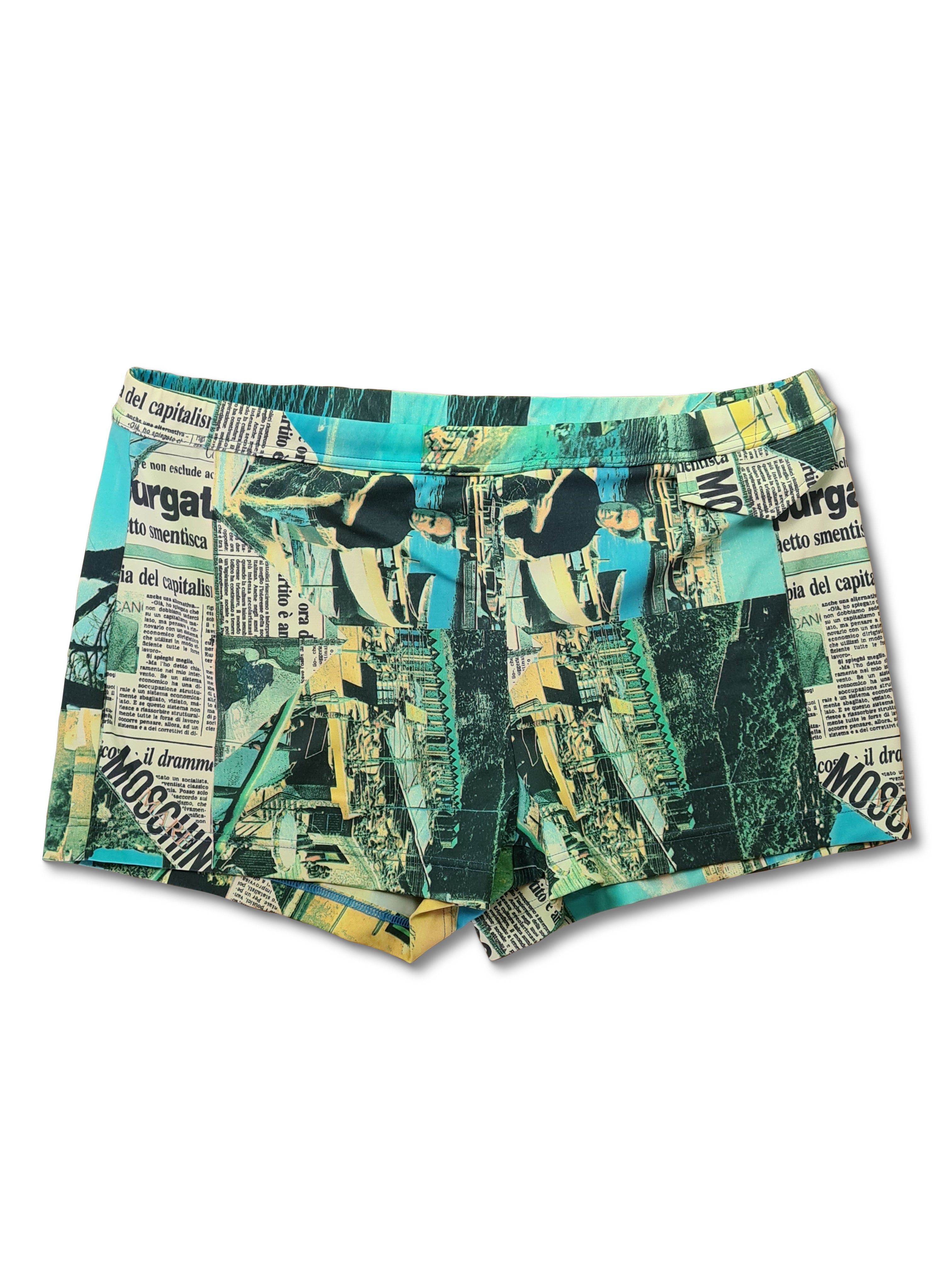 Moderne Moschino Badehose Zeitungsprint Bunt S-M - RareRags