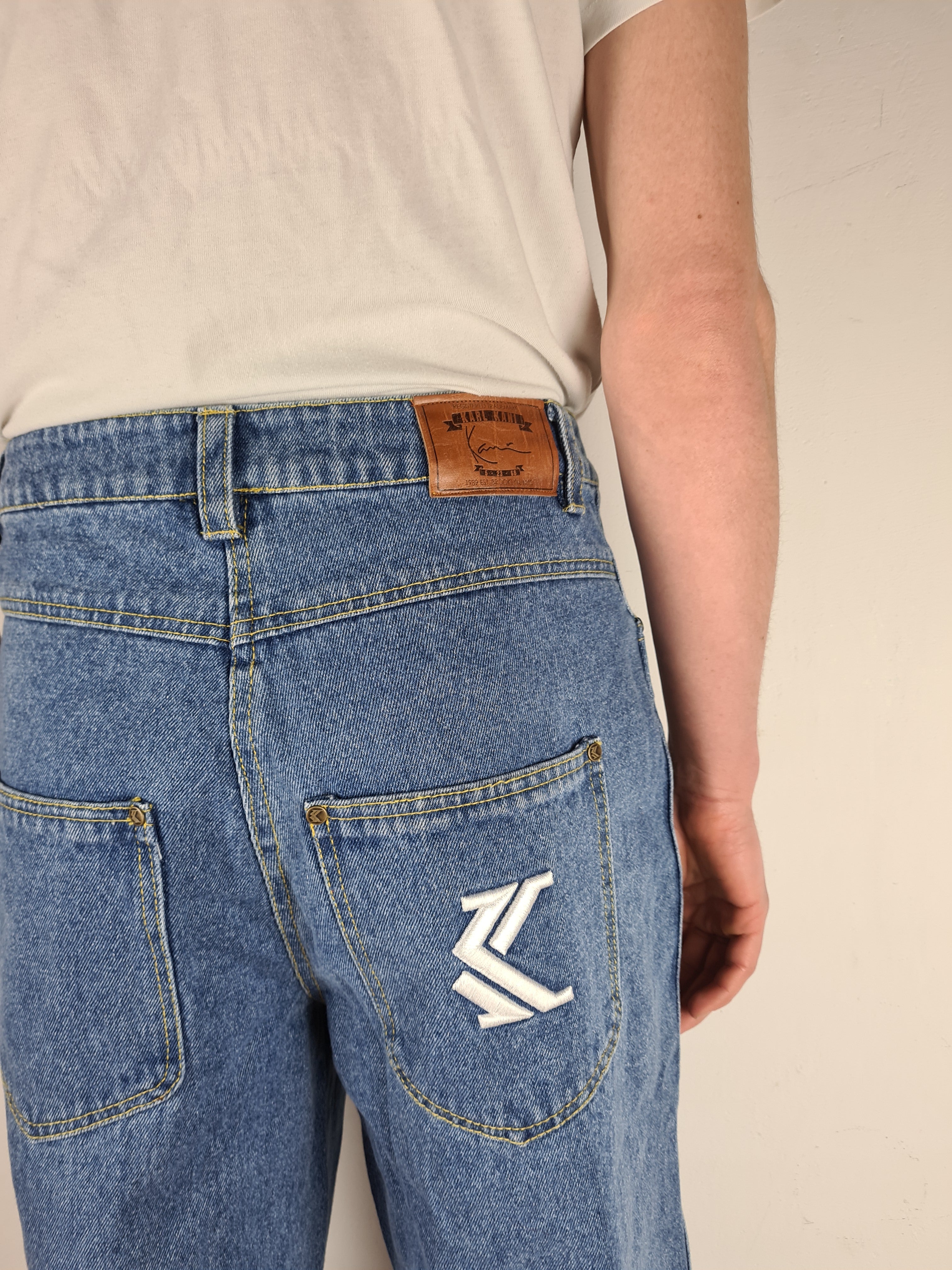 Y2K Karl Kani Jeans Baggy Deadstock Back Pocket Stitching S - RareRags