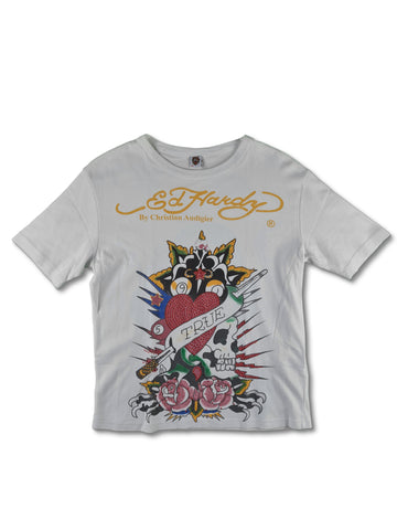 Modernes Ed Hardy Shirt By Christian Audigier Weiß M