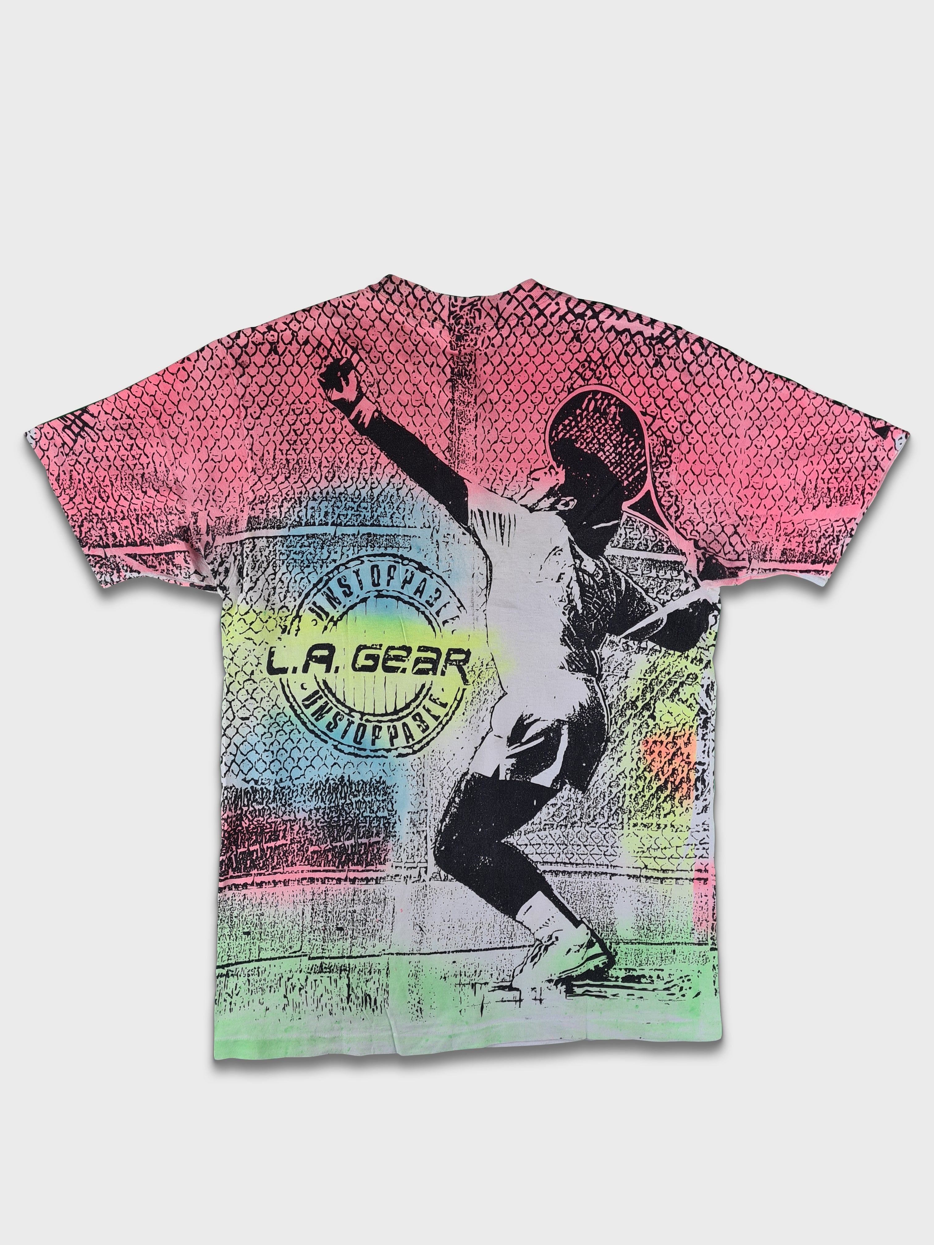 Rare! Vintage LA Gear Shirt Unstoppable Tennis All Over Print Made In USA L - RareRags
