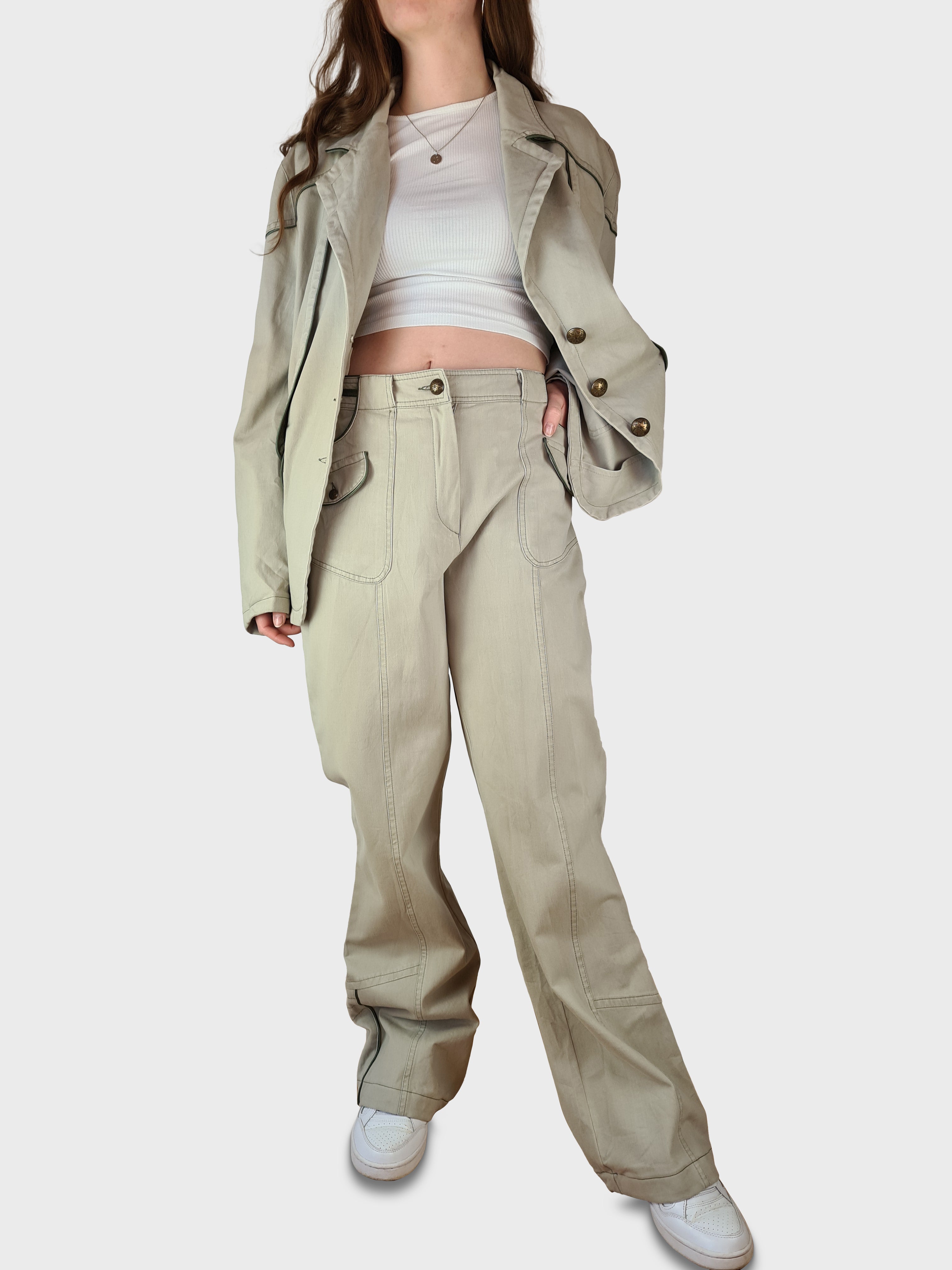 Vintage Biba Anzug Blazer + Hose Beige (40) L - RareRags