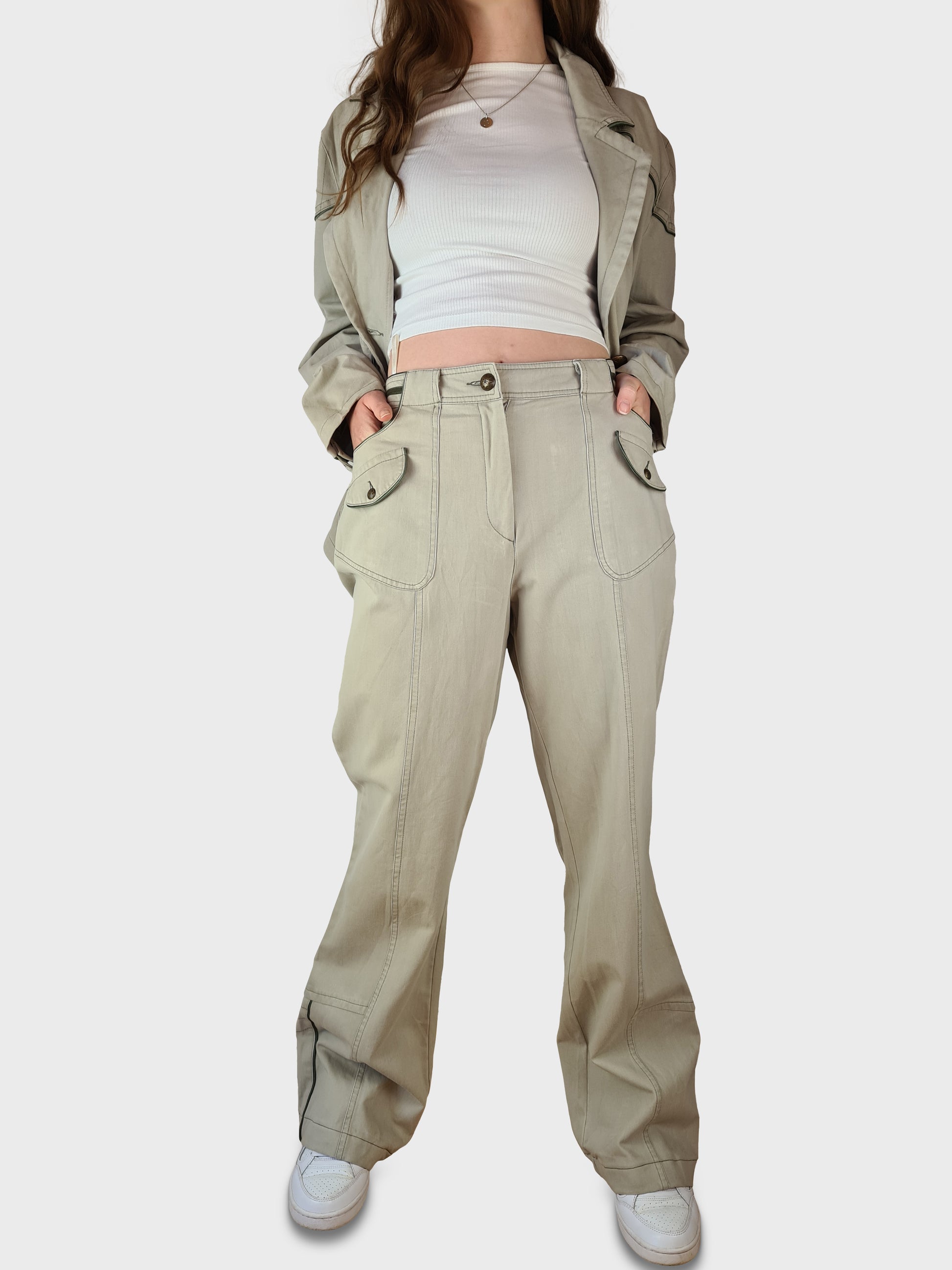 Vintage Biba Anzug Blazer + Hose Beige (40) L - RareRags