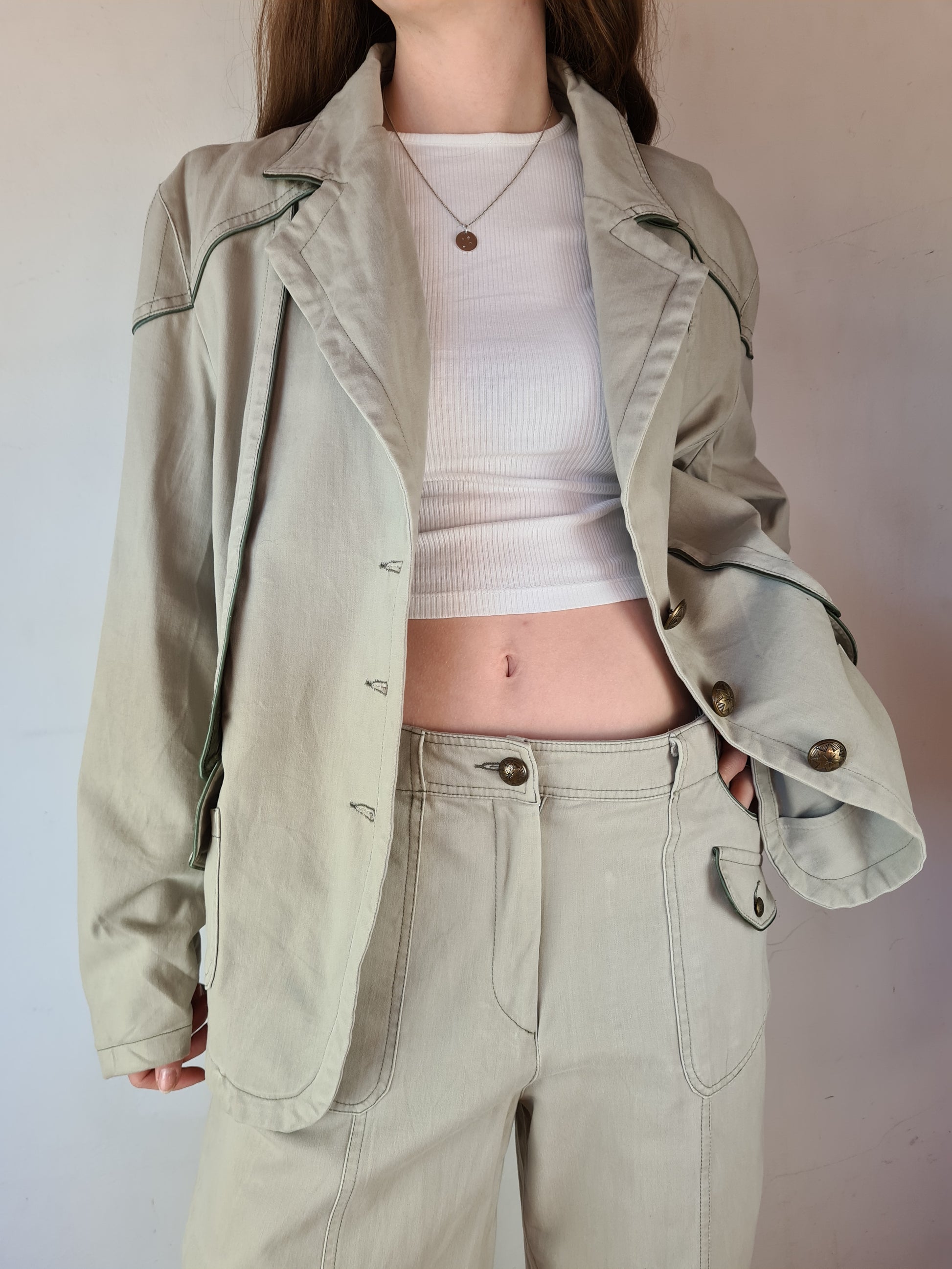 Vintage Biba Anzug Blazer + Hose Beige (40) L - RareRags