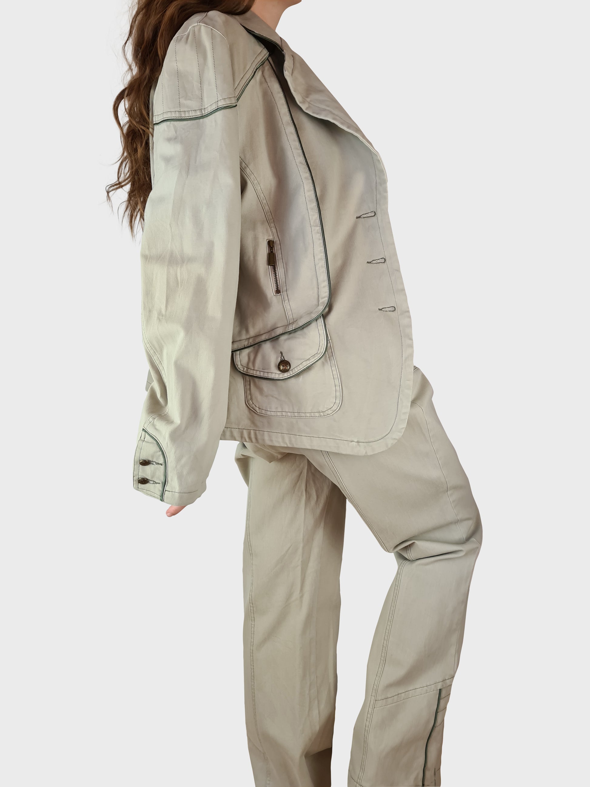 Vintage Biba Anzug Blazer + Hose Beige (40) L - RareRags