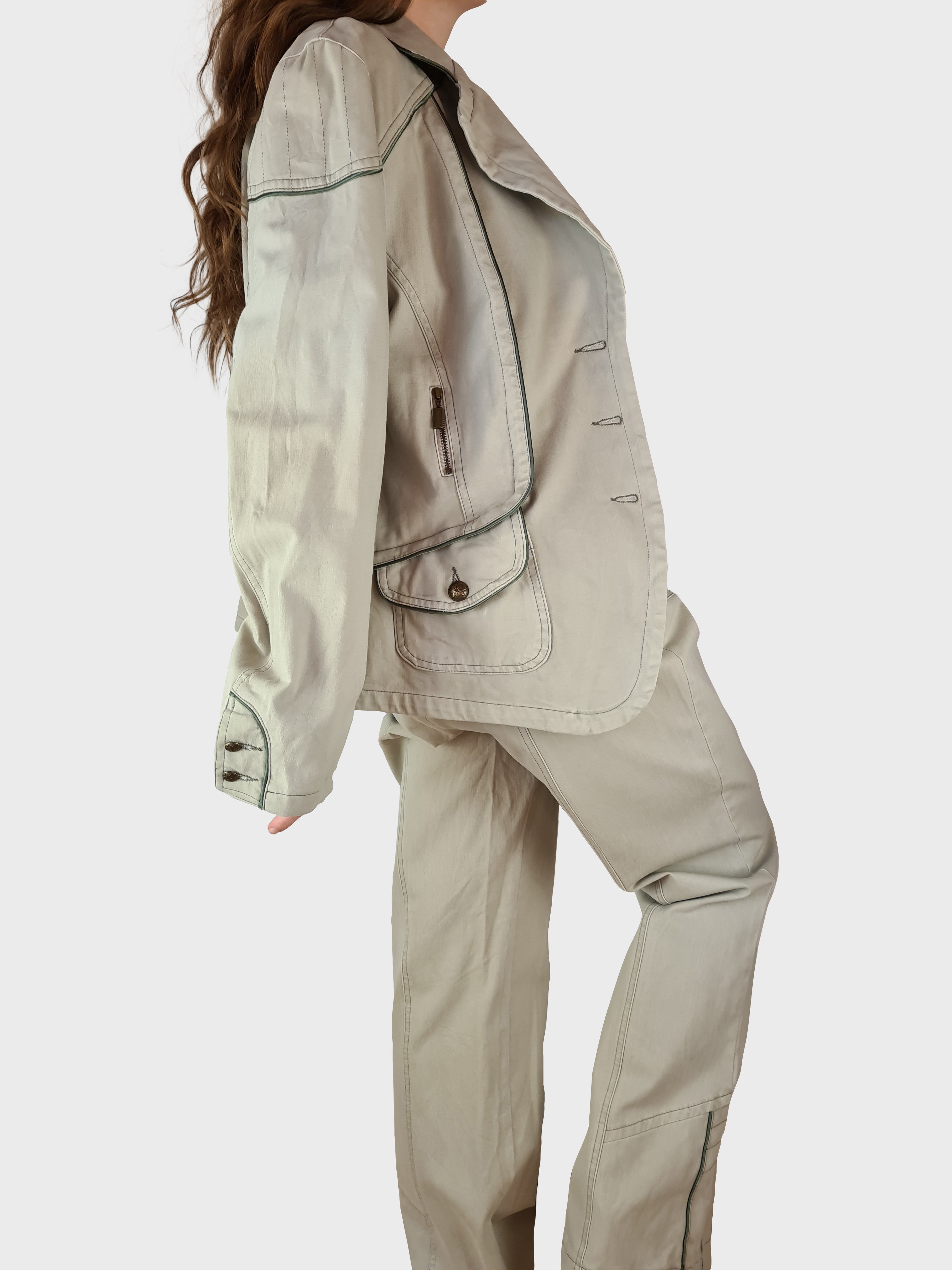 Vintage Biba Anzug Blazer + Hose Beige (40) L - RareRags