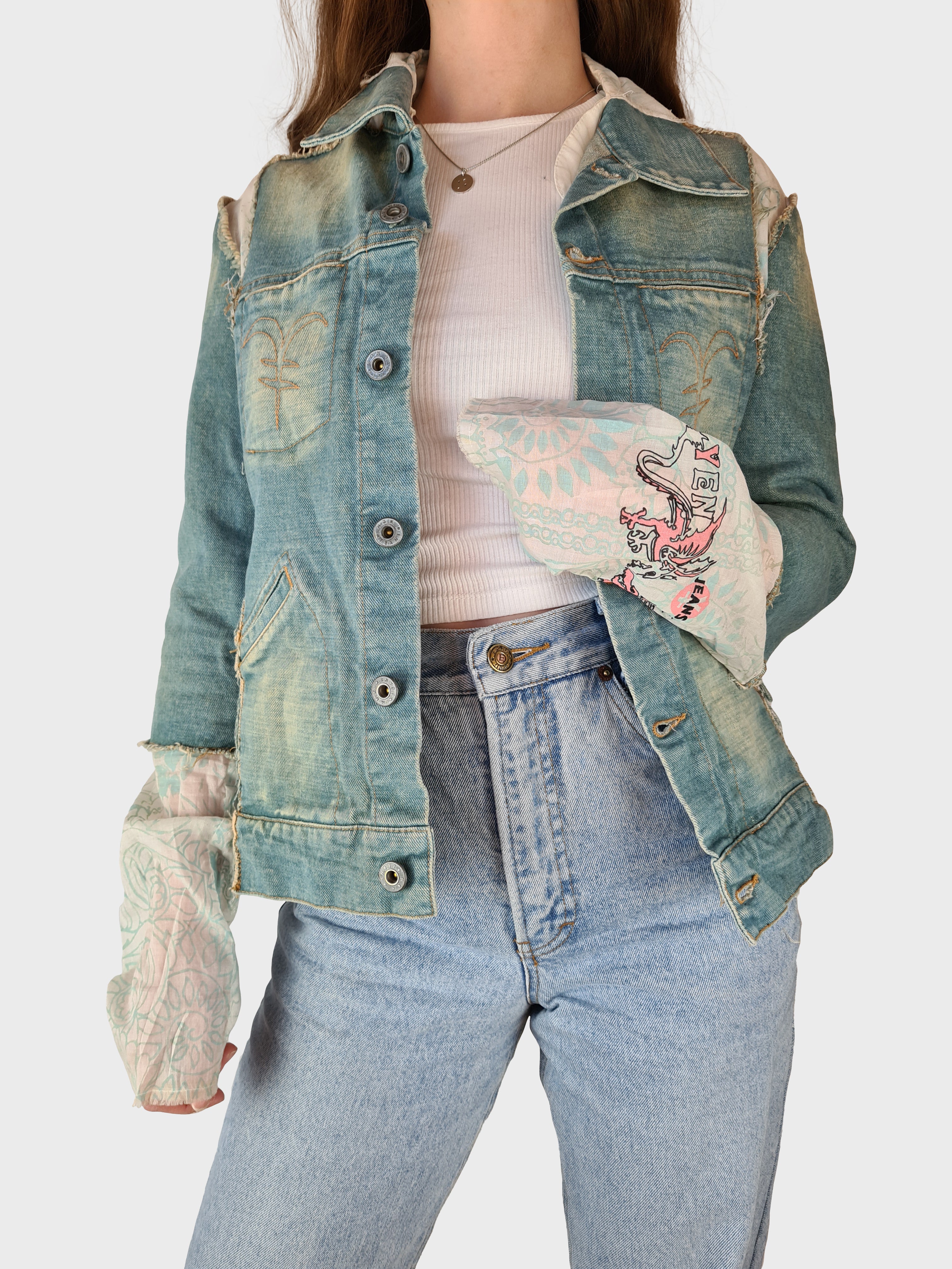 Rare! Vintage Yen ¥ Jeansjacke Michiko Koshino Jeans + Dünner Stoff M - RareRags