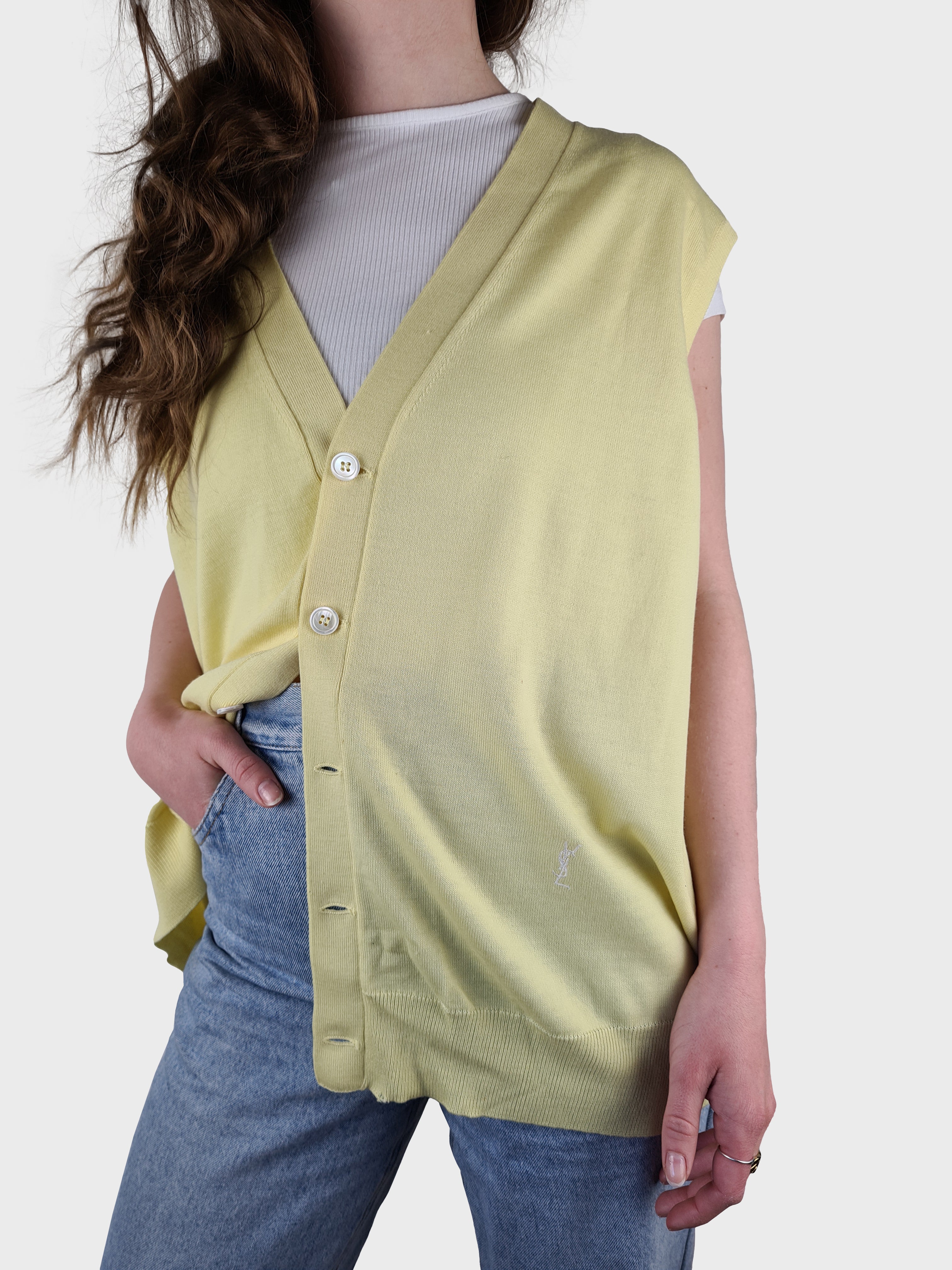 Vintage Yves Saint Laurent Weste Knitwear YSL Zitrone L - RareRags