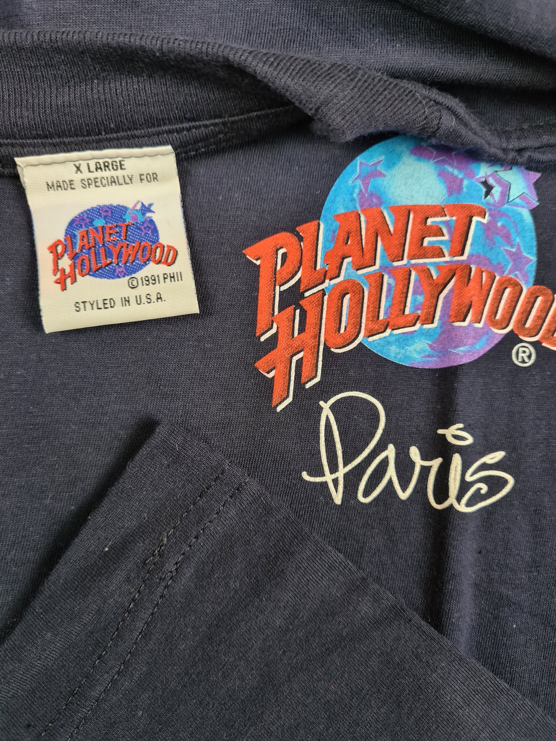 Vintage Planet Hollywood Shirt 1991 Paris Backprint Schwarz XL - RareRags