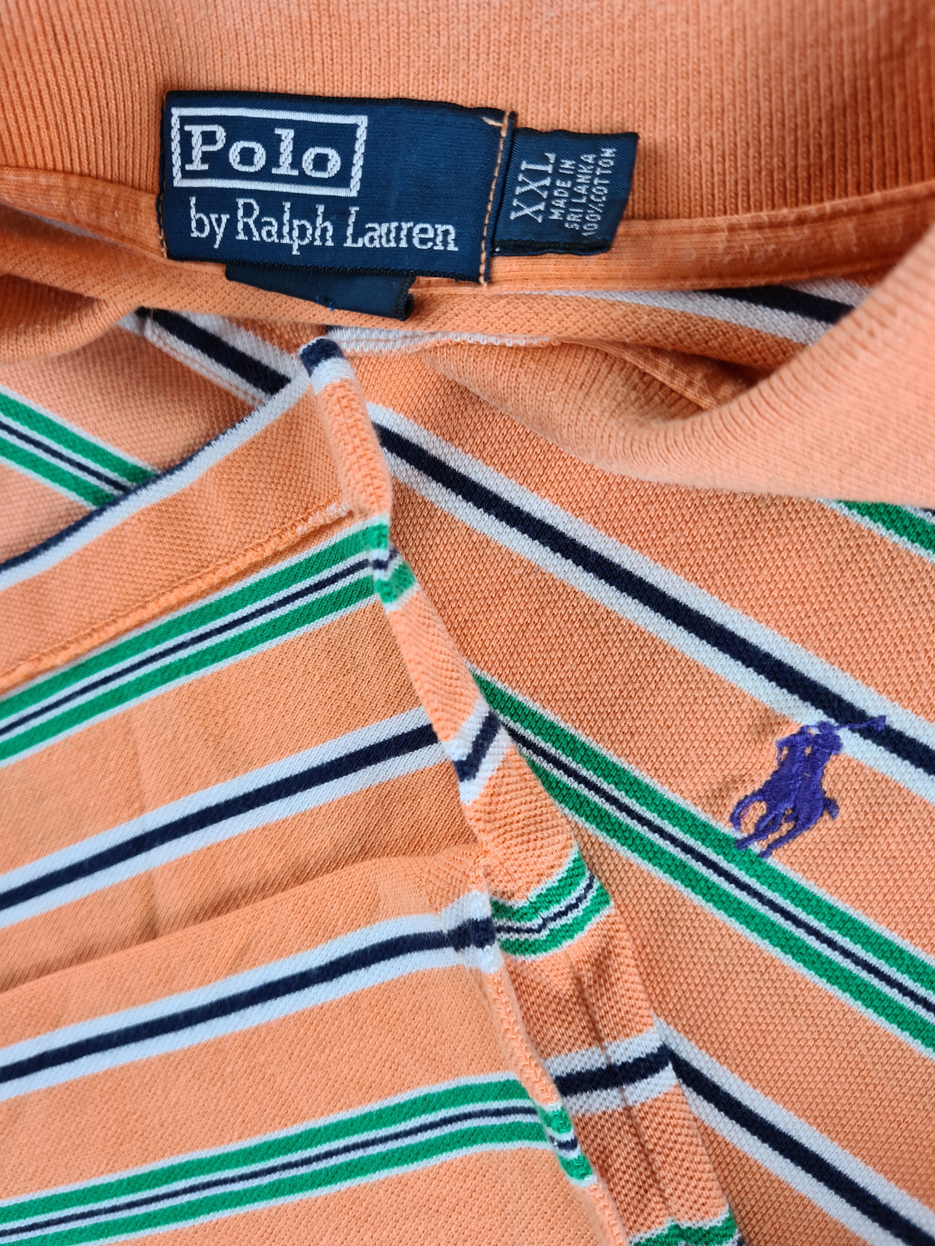 Modernes Ralph Lauren Poloshirt Gestreift Lachs Grün XXL - RareRags